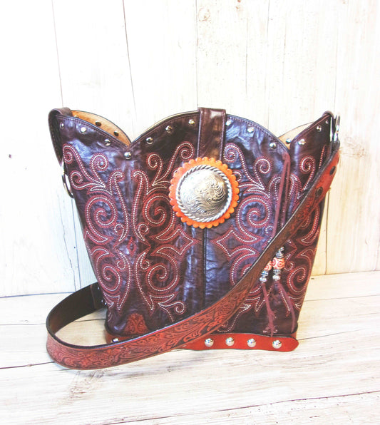 Bucket Bag Cowboy Boot Purse BK98 handcrafted from cowboy boots. Shop all unique leather western handbags, purses and totes at Chris Thompson Bags