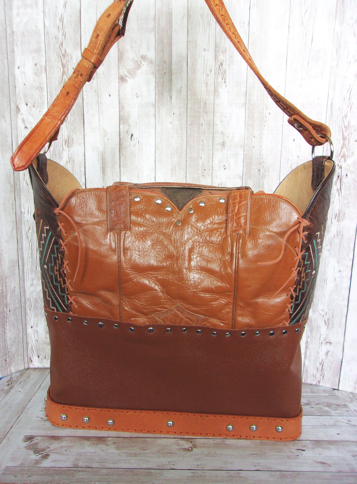 Cowboy Boot Laptop Tote LT37 handcrafted from cowboy boots. Shop Luggage & Bags at ChrisThompsonBags.com and buy the best boot purse, cowboy boot purse, cowgirl handbag, leather laptop tote, recycled cowboy boots, unique gift for her, unique gift for him, unique travel bag, western diaper bag, western laptop tote, western travel bag, XL cowboy Boot Purse, XL leather tote at Chris Thompson Bags.