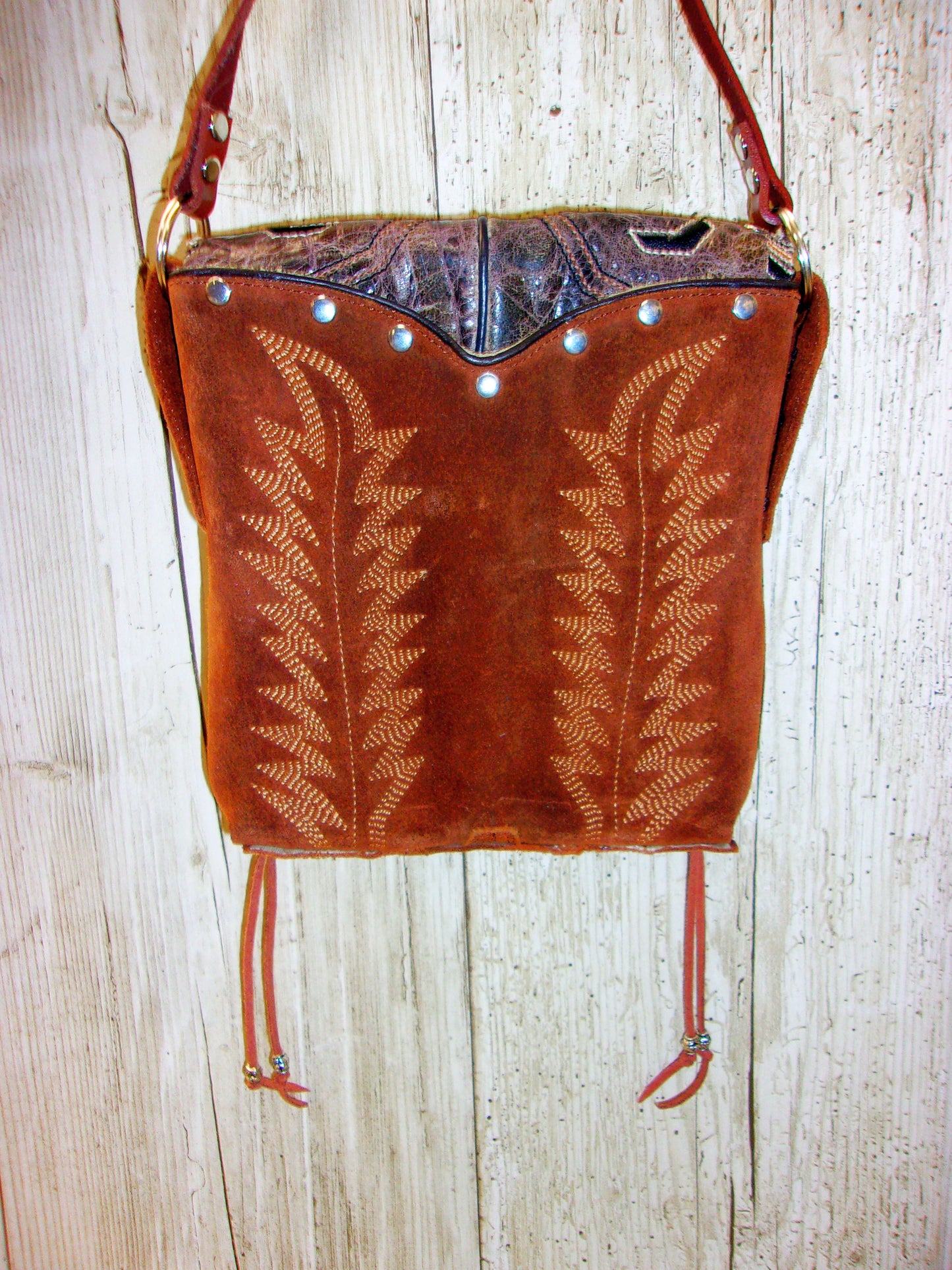 Small Cowboy Boot Purse sm223 handcrafted from cowboy boots. Shop all unique leather western handbags, purses and totes at Chris Thompson Bags