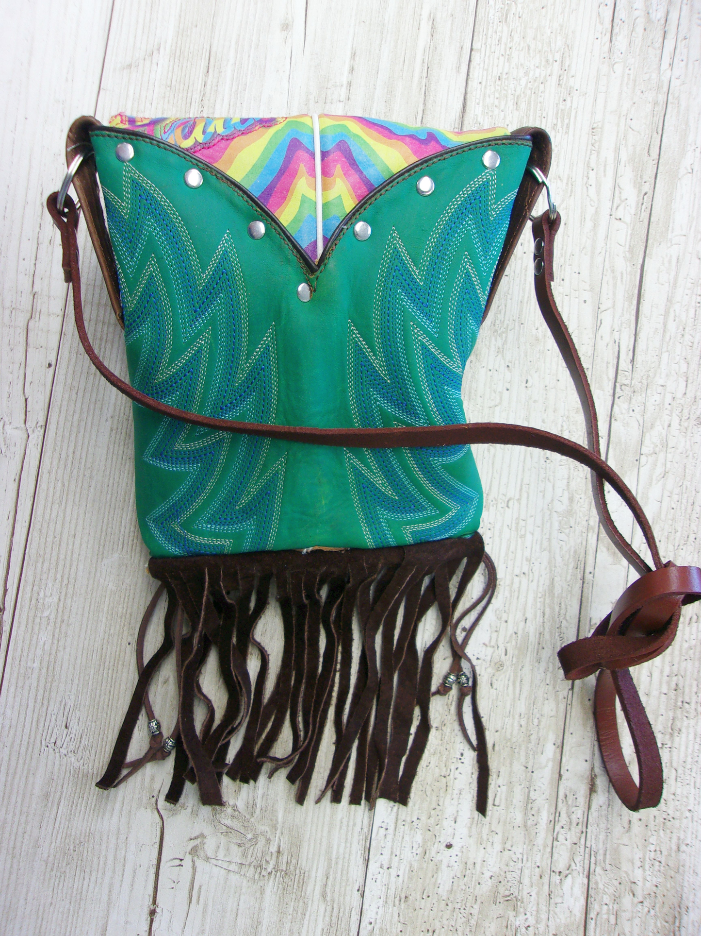Small Cowboy Boot Purse with Fringe sm177 handcrafted from cowboy boots. Shop all unique leather western handbags, purses and totes at Chris Thompson Bags