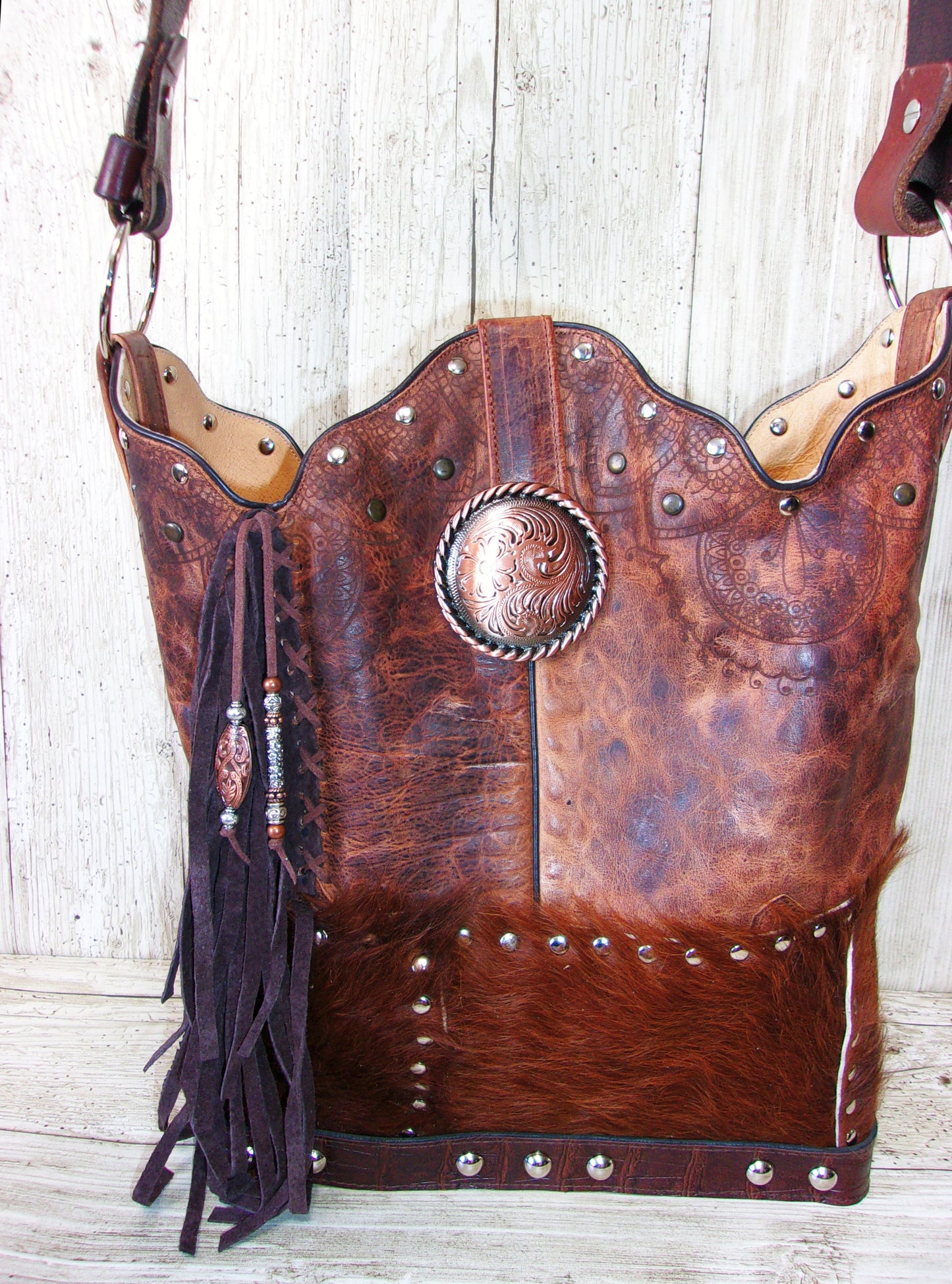 Top Shelf Cowboy Boot Purse with Fringe TS286 handcrafted from cowboy boots. Shop Handbags at ChrisThompsonBags.com and buy the best boot top purse, Country Chic, country fashion, country style, cowboy boot lover, cowboy boot purse, Cowgirl Chic, cowgirl style, luxury handbag, rodeo purse, western chic, western fashion, western style at Chris Thompson Bags.