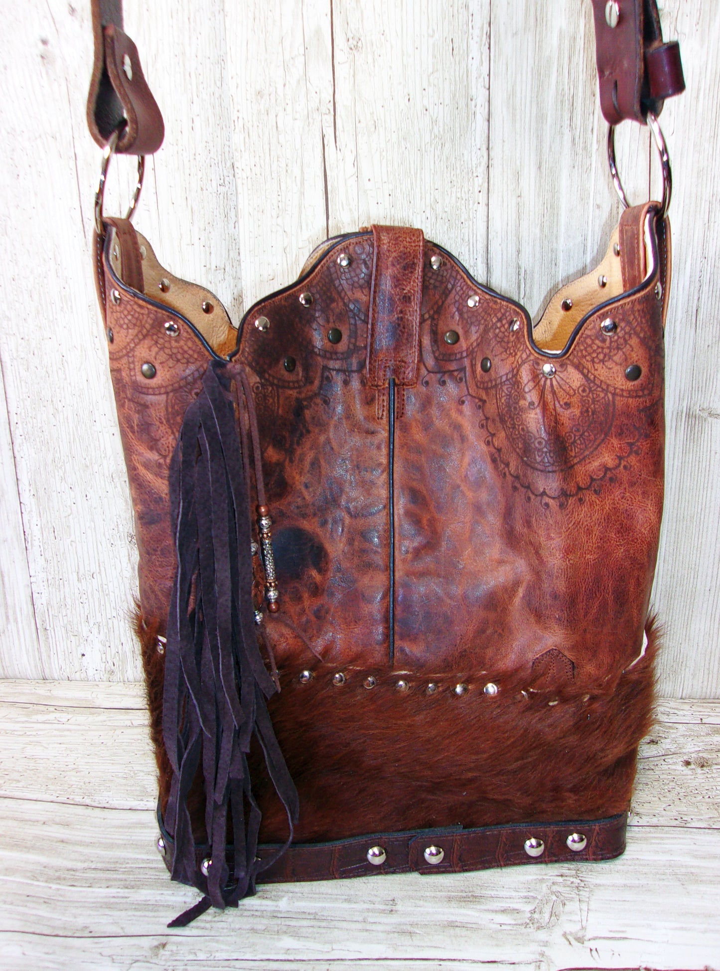 Top Shelf Cowboy Boot Purse with Fringe TS286 handcrafted from cowboy boots. Shop Handbags at ChrisThompsonBags.com and buy the best boot top purse, Country Chic, country fashion, country style, cowboy boot lover, cowboy boot purse, Cowgirl Chic, cowgirl style, luxury handbag, rodeo purse, western chic, western fashion, western style at Chris Thompson Bags.
