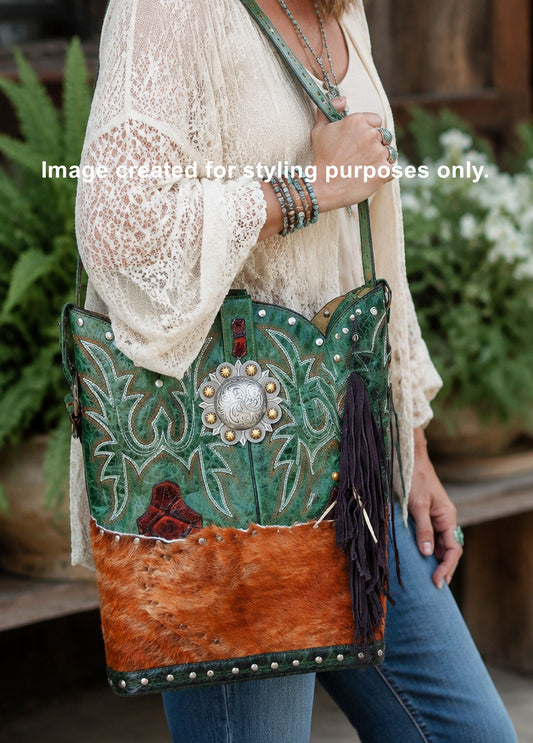 Top Shelf Cowboy Boot Purse with Fringe TS309
