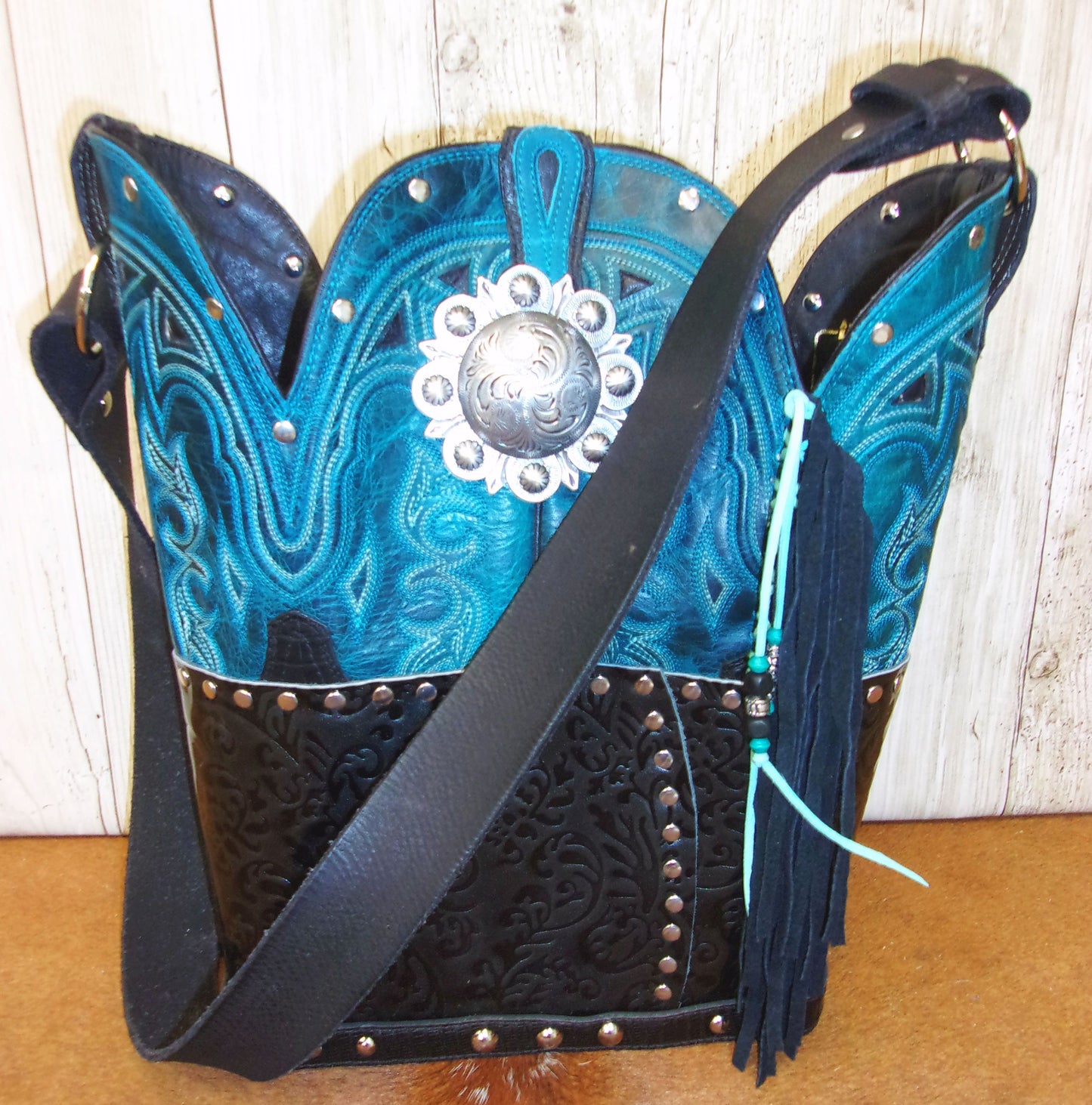 Top Shelf Cowboy Boot Purse with Fringe TS312 handcrafted from cowboy boots. Shop Handbags at ChrisThompsonBags.com and buy the best boot top purse, Country Chic, country fashion, country style, cowboy boot lover, cowboy boot purse, Cowgirl Chic, cowgirl style, luxury handbag, rodeo purse, western chic, western fashion, western style at Chris Thompson Bags.