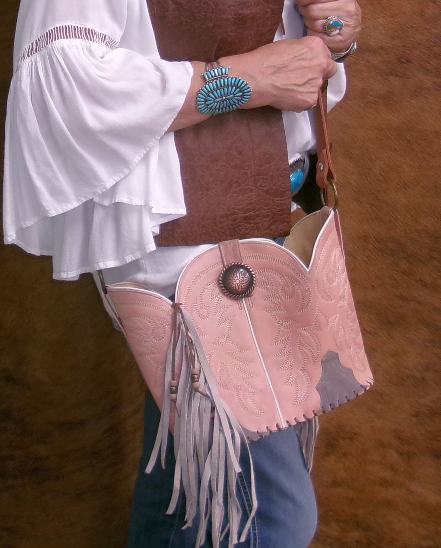 Bucket Bag Cowboy Boot Fringe Purse BK144
