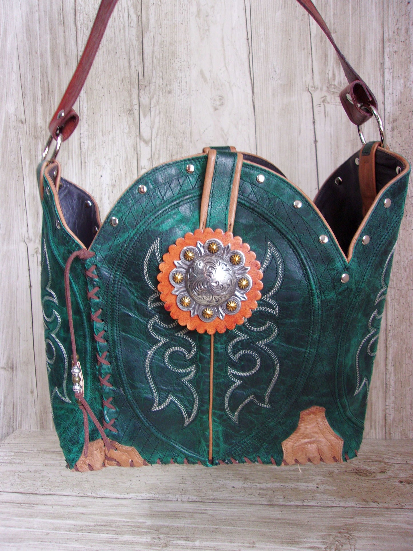 Bucket Bag Cowboy Boot Purse BK91 handcrafted from cowboy boots. Shop all unique leather western handbags, purses and totes at Chris Thompson Bags