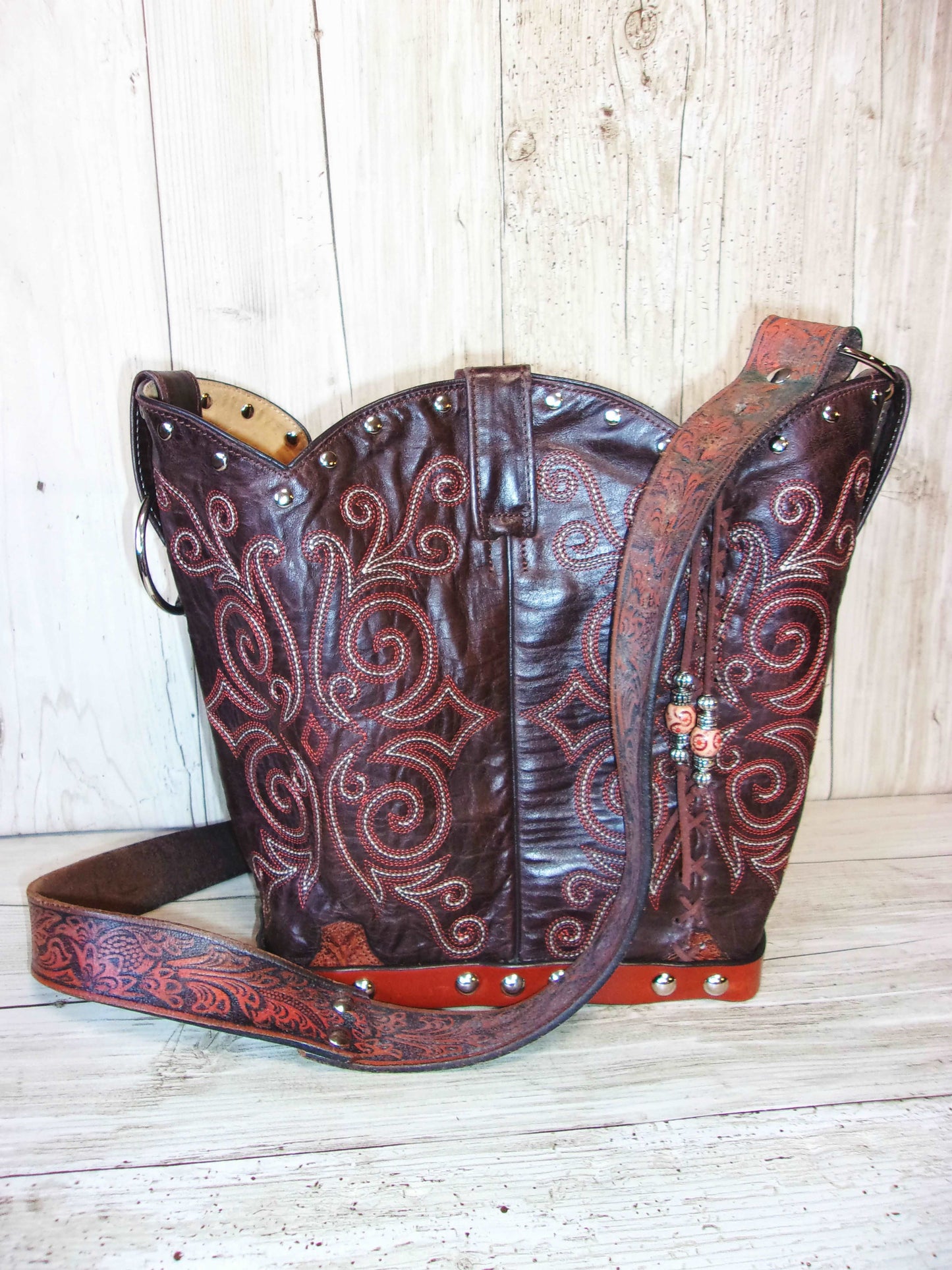 Bucket Bag Cowboy Boot Purse BK98 handcrafted from cowboy boots. Shop all unique leather western handbags, purses and totes at Chris Thompson Bags