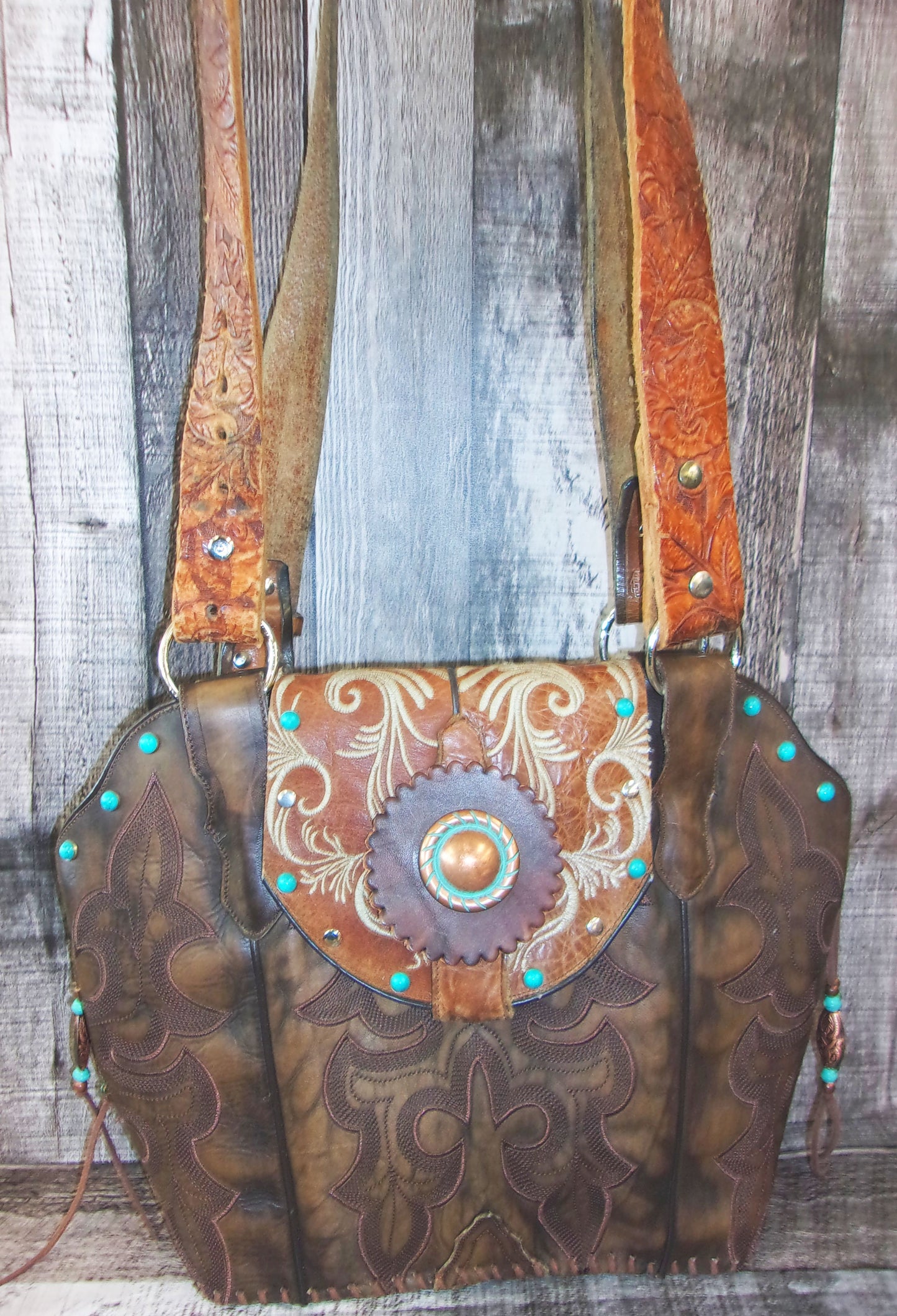 Double Cowboy Boot Purse DB327 handcrafted from cowboy boots. Shop Handbags at ChrisThompsonBags.com and buy the best boot top purse, Country Chic, country fashion, country style, cowboy boot lover, cowboy boot purse, Cowgirl Chic, cowgirl style, luxury handbag, rodeo purse, western chic, western fashion, western style at Chris Thompson Bags.
