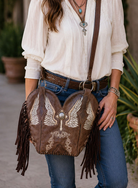 Double Cowboy Boot Purse with Fringe DB352