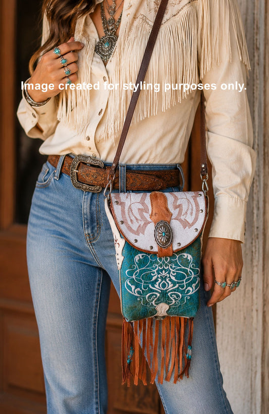 Cowboy Boot Crossbody Hipster Bag with Fringe HP1090