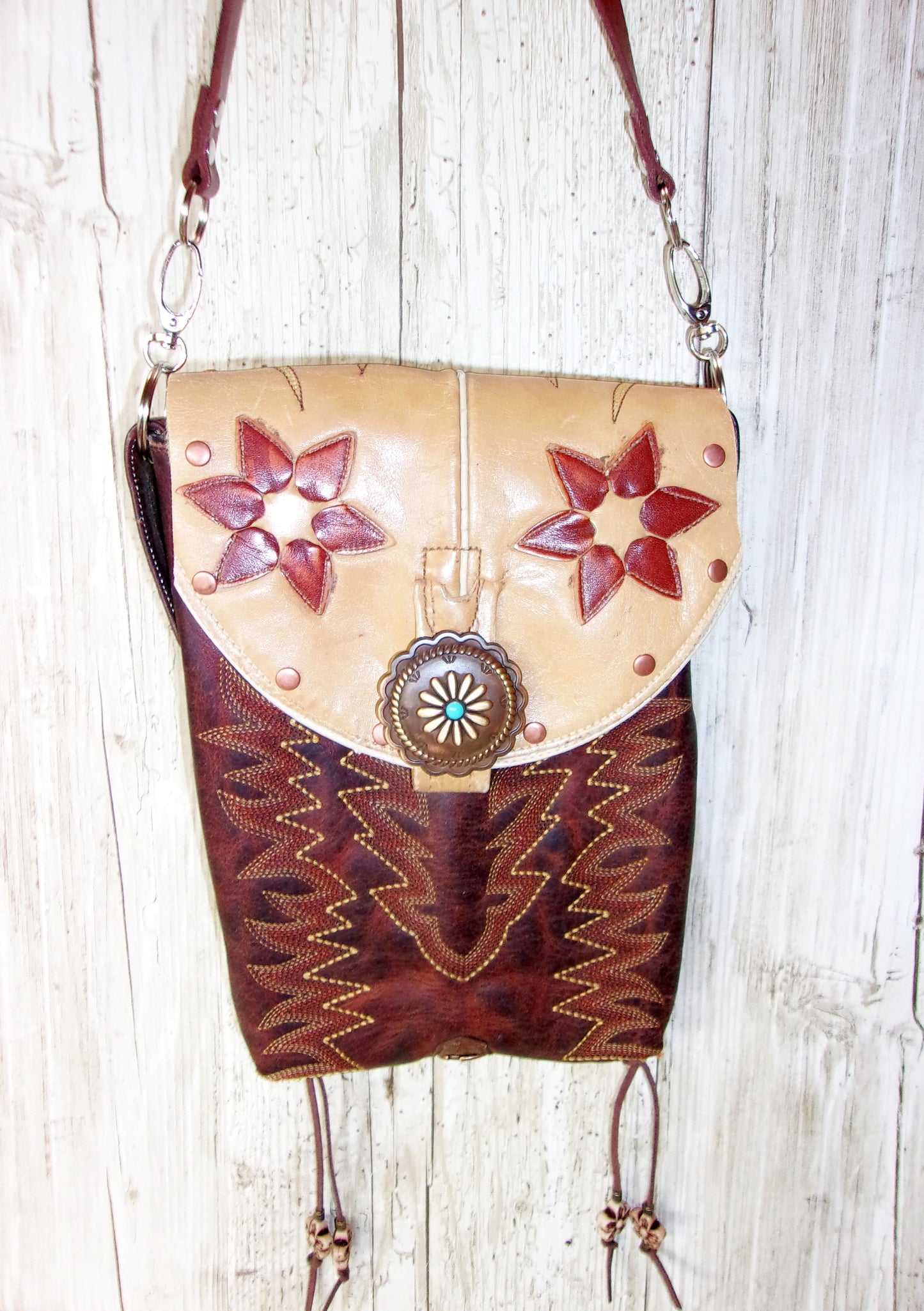 Cowboy Boot Crossbody Hipster Purse HP950 handcrafted from cowboy boots. Shop all unique leather western handbags, purses and totes at Chris Thompson Bags