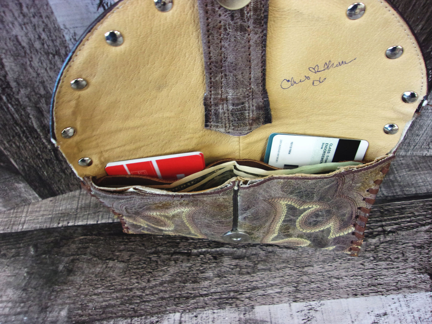 Wallet/Card Holder WC06 handcrafted from cowboy boots. Shop Handbags, Wallets & Cases at ChrisThompsonBags.com and buy the best card holder, country centerpiece, Country Chic, country style, Cowgirl Chic, cowgirl gift, cowgirl style, unique gift for her, wallet at Chris Thompson Bags.
