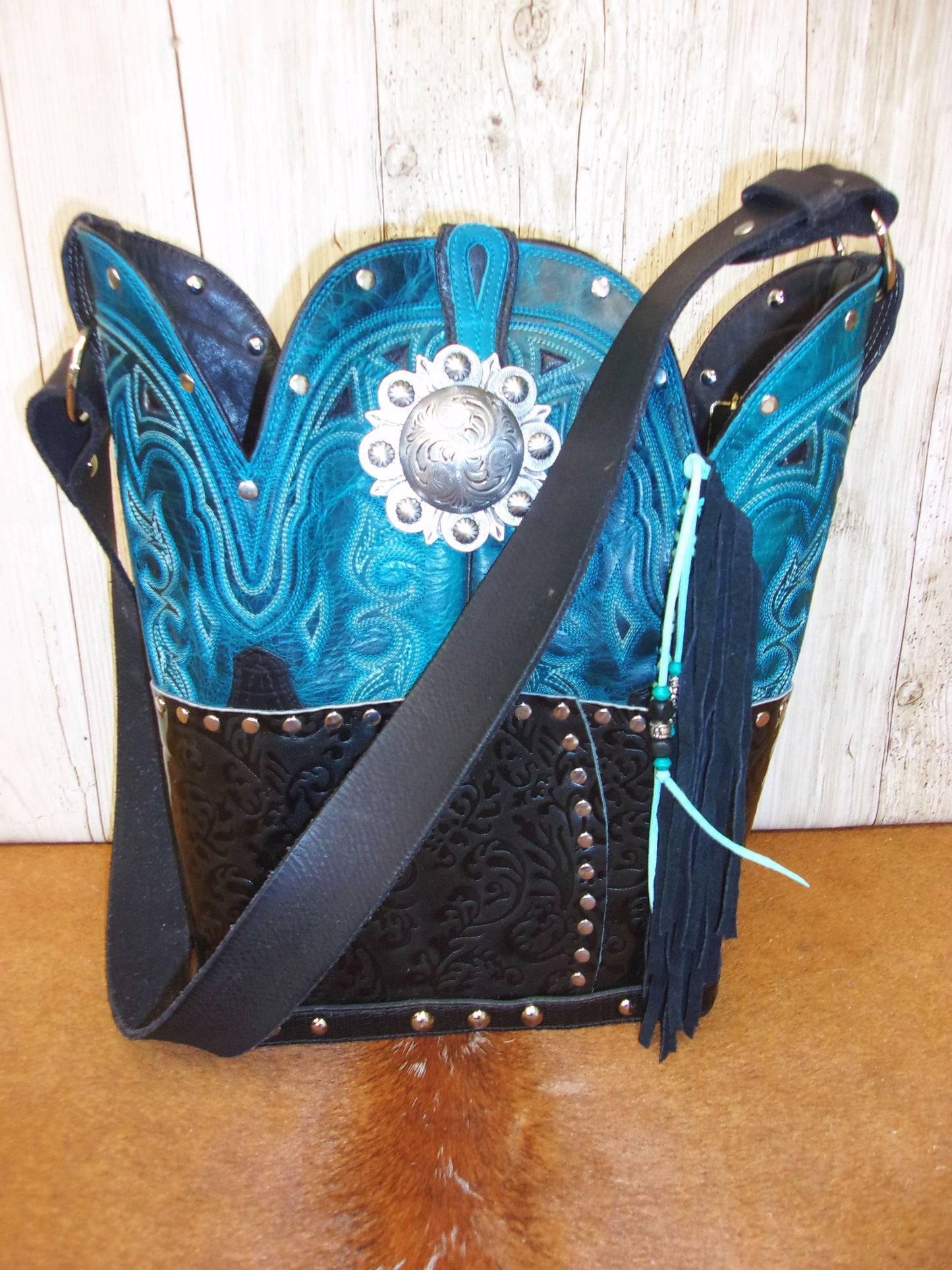 Top Shelf Cowboy Boot Purse with Fringe TS312 handcrafted from cowboy boots. Shop Handbags at ChrisThompsonBags.com and buy the best boot top purse, Country Chic, country fashion, country style, cowboy boot lover, cowboy boot purse, Cowgirl Chic, cowgirl style, luxury handbag, rodeo purse, western chic, western fashion, western style at Chris Thompson Bags.