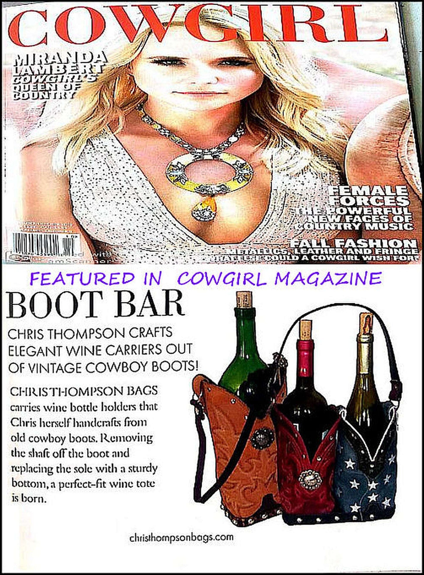Cowboy Boot Wine Tote wt826 handcrafted from cowboy boots. Shop Wine Carrier Bags at ChrisThompsonBags.com and buy the best country bridesmaid, country centerpiece, country wedding, cowboy gift, cowgirl centerpiece, cowgirl gift, cowgirl wine bag, rodeo party bag, rustic wine carrier, unique western gift, western wine tote, wine lovers gift at Chris Thompson Bags.