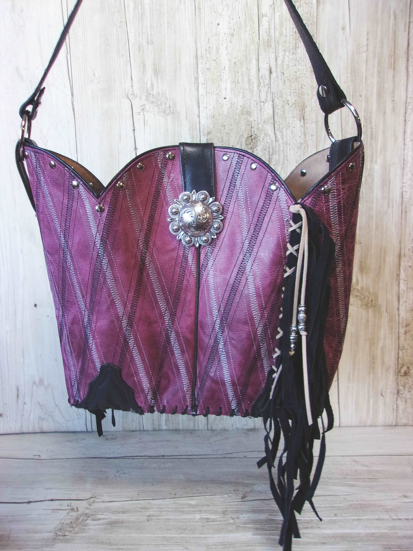 Bucket Bag Cowboy Boot Fringe Purse BK97 handcrafted from cowboy boots. Shop all unique leather western handbags, purses and totes at Chris Thompson Bags