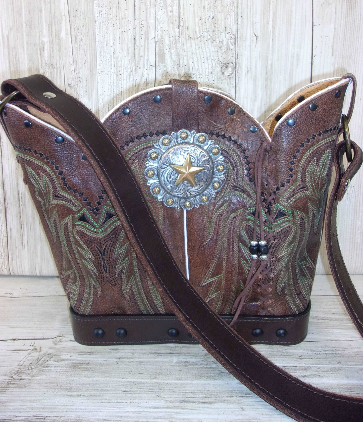 Bucket Bag Cowboy Boot Purse BK129 handcrafted from cowboy boots. Shop all unique leather western handbags, purses and totes at Chris Thompson Bags