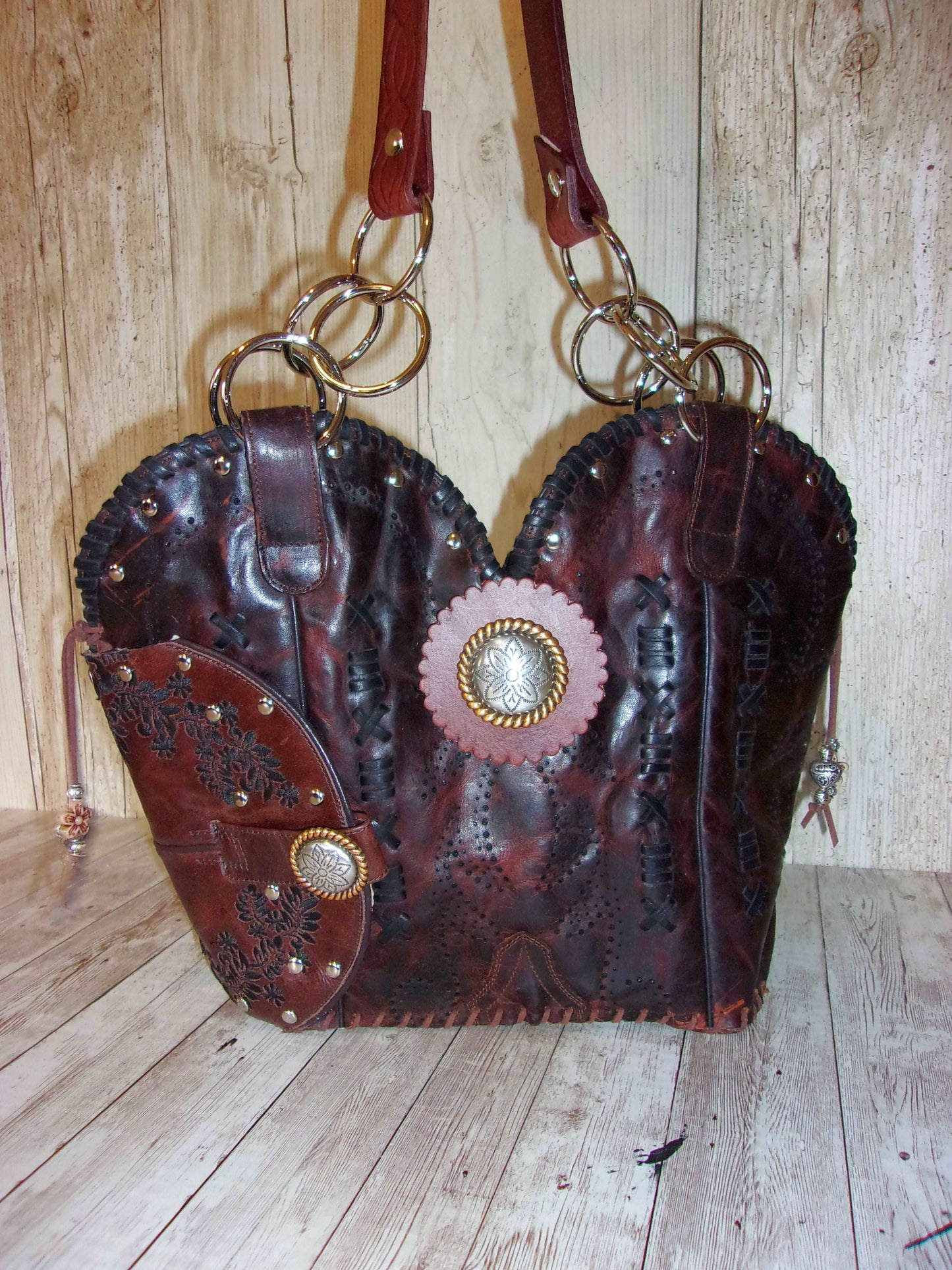 Concealed Carry Cowboy Boot Purse CB126 handcrafted from cowboy boots. Shop Handbags at ChrisThompsonBags.com and buy the best 2nd amendment, conceal carry purse, concealed carry, concealed for her, concealedcarry purse, cowboy boot purse, cowgirl concealed, handgun bag, leather conceal bag, unique concealed, western conceal, western concealed at Chris Thompson Bags.