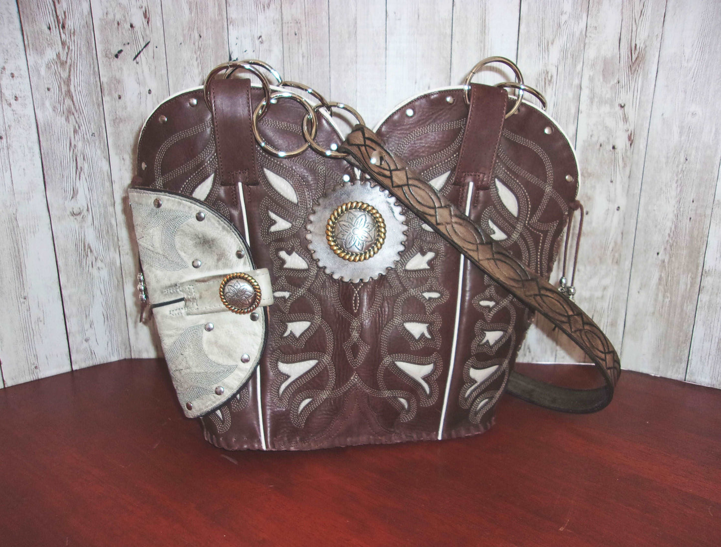 Concealed Carry Cowboy Boot Purse CB60 handcrafted from cowboy boots. Shop Handbags at ChrisThompsonBags.com and buy the best 2nd amendment, conceal carry purse, concealed carry, concealed for her, concealedcarry purse, cowboy boot purse, cowgirl concealed, handgun bag, leather conceal bag, unique concealed, western conceal, western concealed at Chris Thompson Bags.