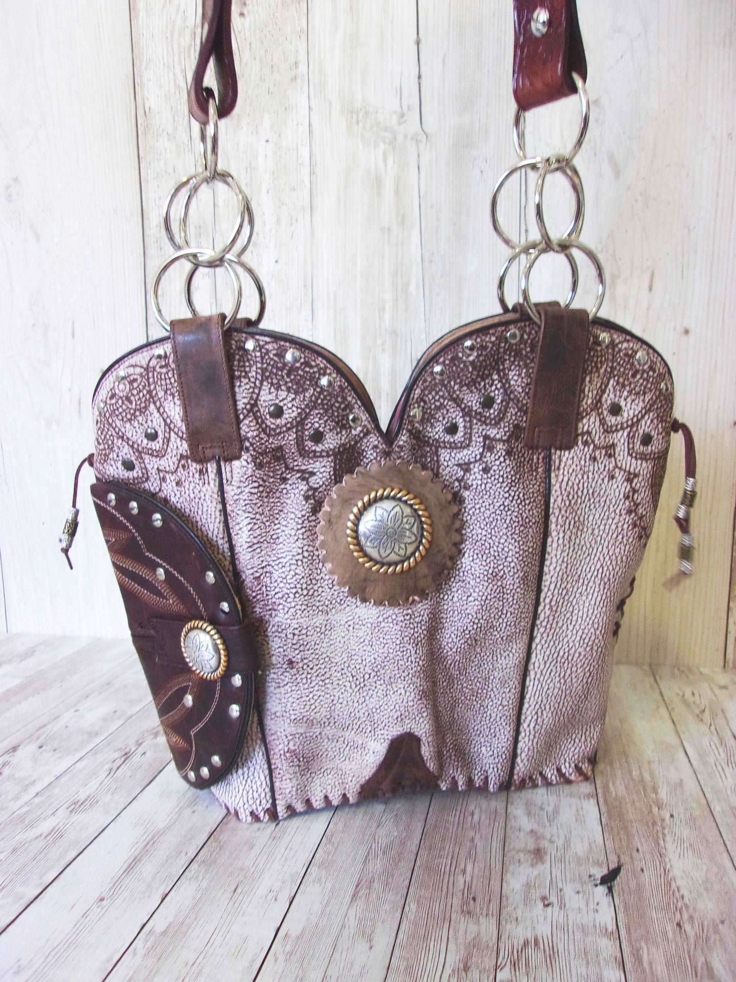 Concealed Carry Cowboy Boot Purse CB84 handcrafted from cowboy boots. Shop Handbags at ChrisThompsonBags.com and buy the best 2nd amendment, conceal carry purse, concealed carry, concealed for her, concealedcarry purse, cowboy boot purse, cowgirl concealed, handgun bag, leather conceal bag, unique concealed, western conceal, western concealed at Chris Thompson Bags.