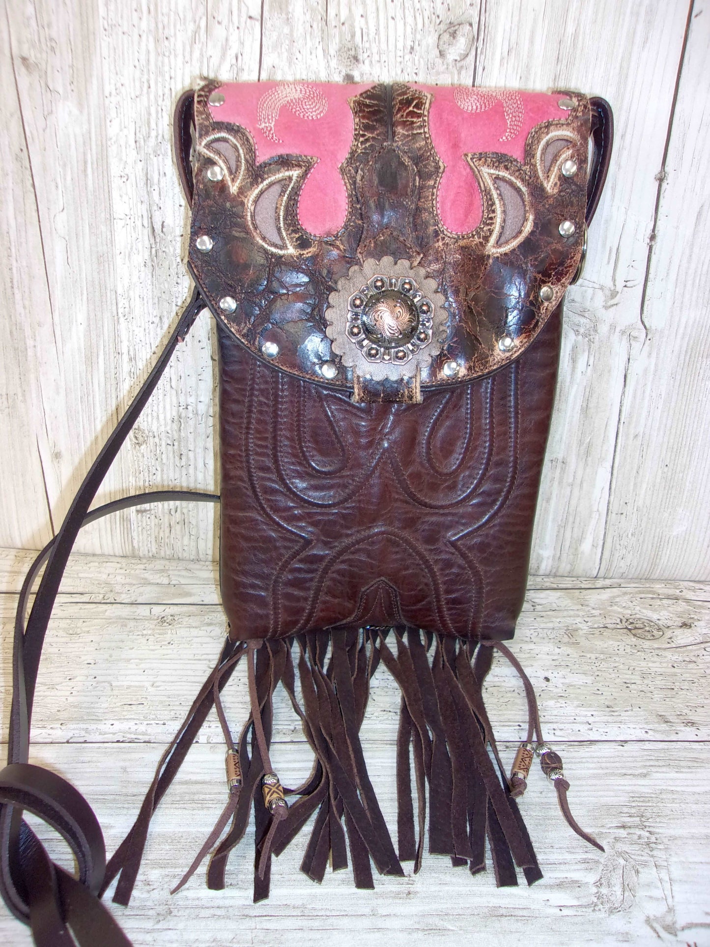 Cowboy Boot Crossbody Fringe Hipster Bag HP1000 handcrafted from cowboy boots. Shop all unique leather western handbags, purses and totes at Chris Thompson Bags