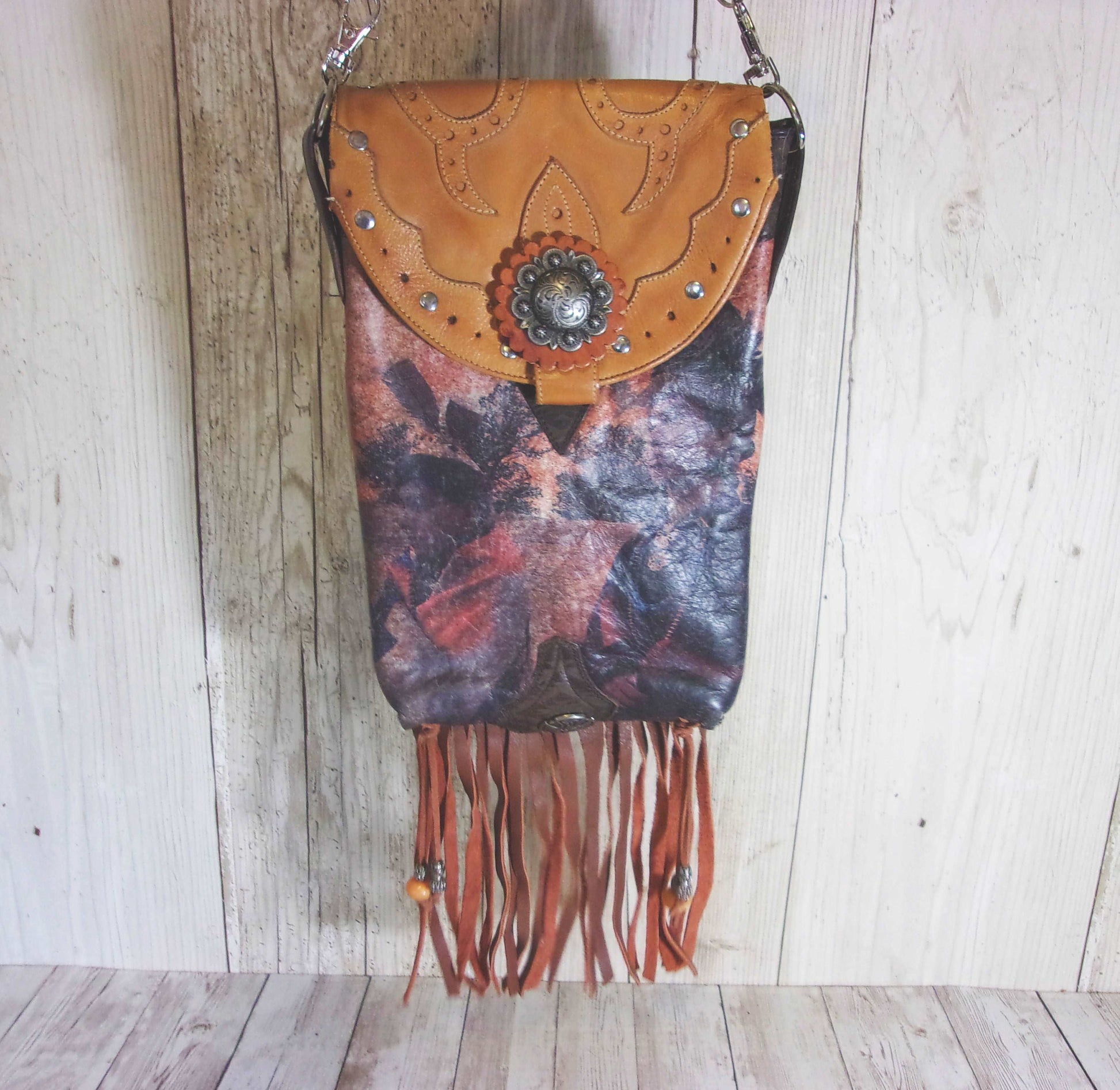 Cowboy Boot Crossbody Fringe Hipster Bag HP512 handcrafted from cowboy boots. Shop all unique leather western handbags, purses and totes at Chris Thompson Bags