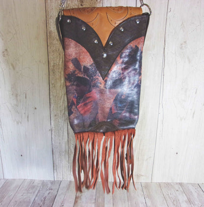 Cowboy Boot Crossbody Fringe Hipster Bag HP512 handcrafted from cowboy boots. Shop all unique leather western handbags, purses and totes at Chris Thompson Bags