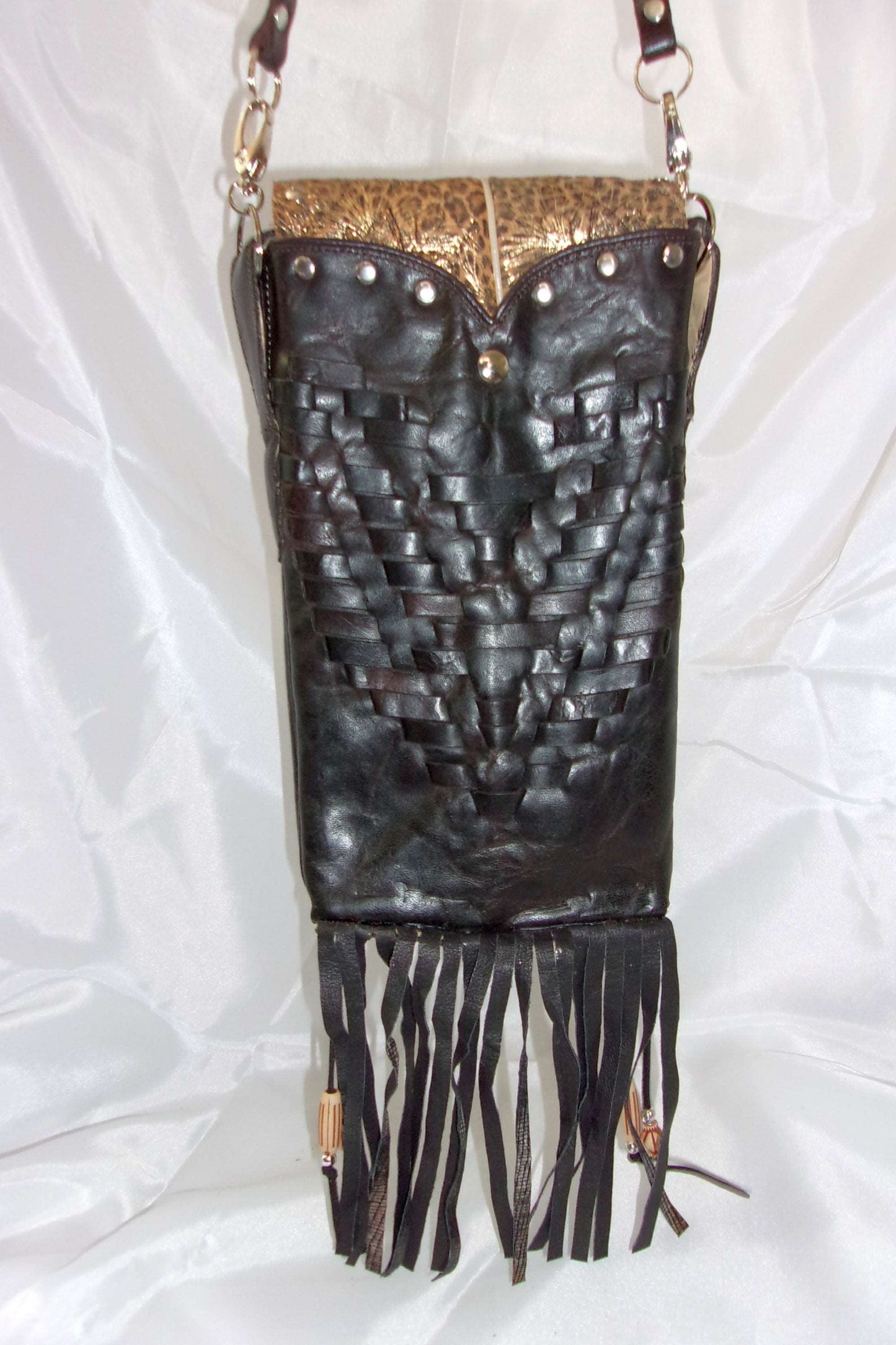 Cowboy Boot Crossbody Fringe Hipster Bag HP614 handcrafted from cowboy boots. Shop all unique leather western handbags, purses and totes at Chris Thompson Bags