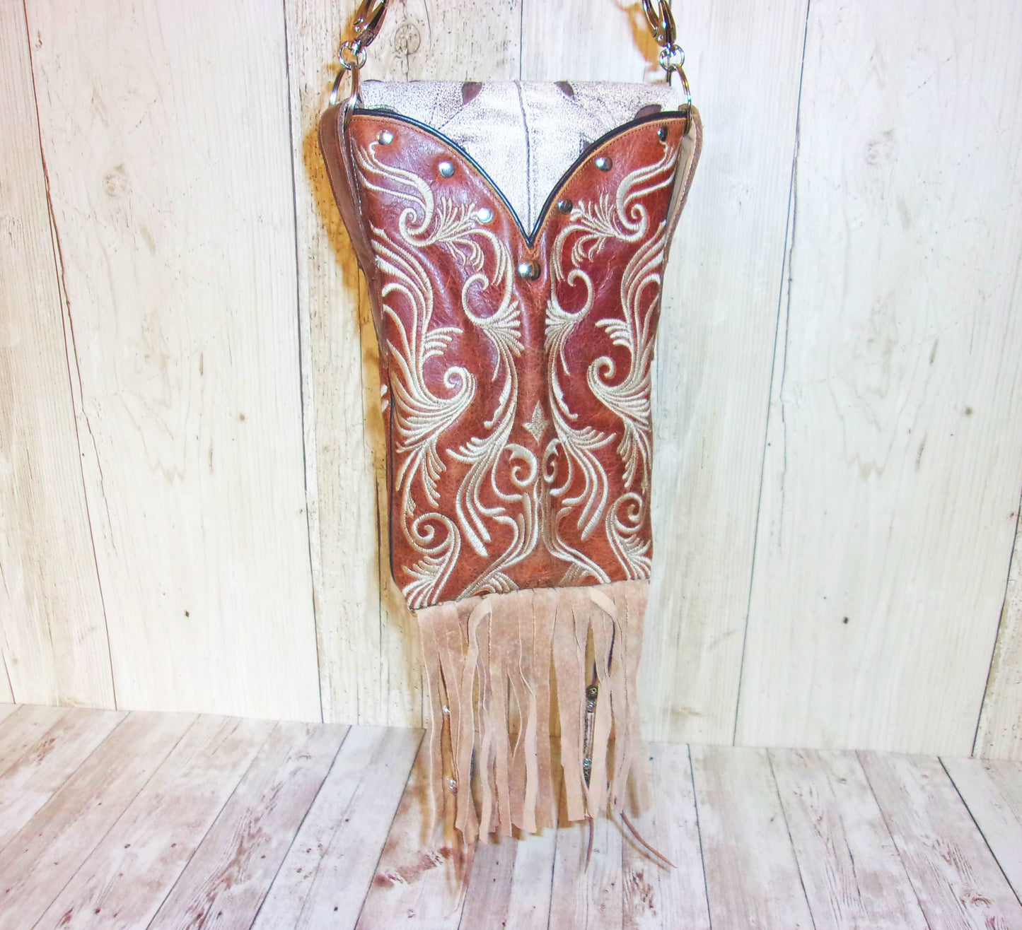 Cowboy Boot Crossbody Fringe Hipster Bag HP712 handcrafted from cowboy boots. Shop all unique leather western handbags, purses and totes at Chris Thompson Bags