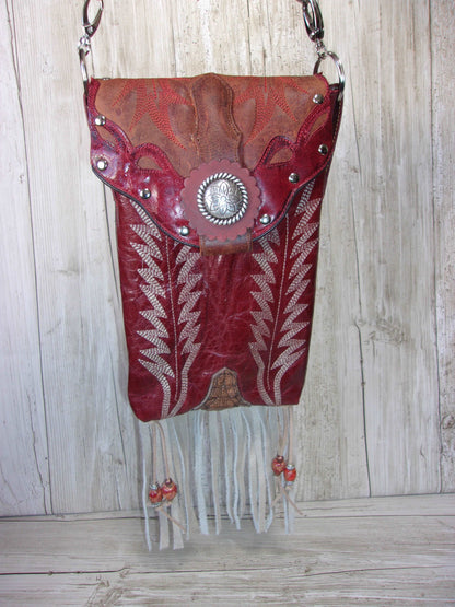 Cowboy Boot Crossbody Fringe Hipster Bag HP843 handcrafted from cowboy boots. Shop all unique leather western handbags, purses and totes at Chris Thompson Bags