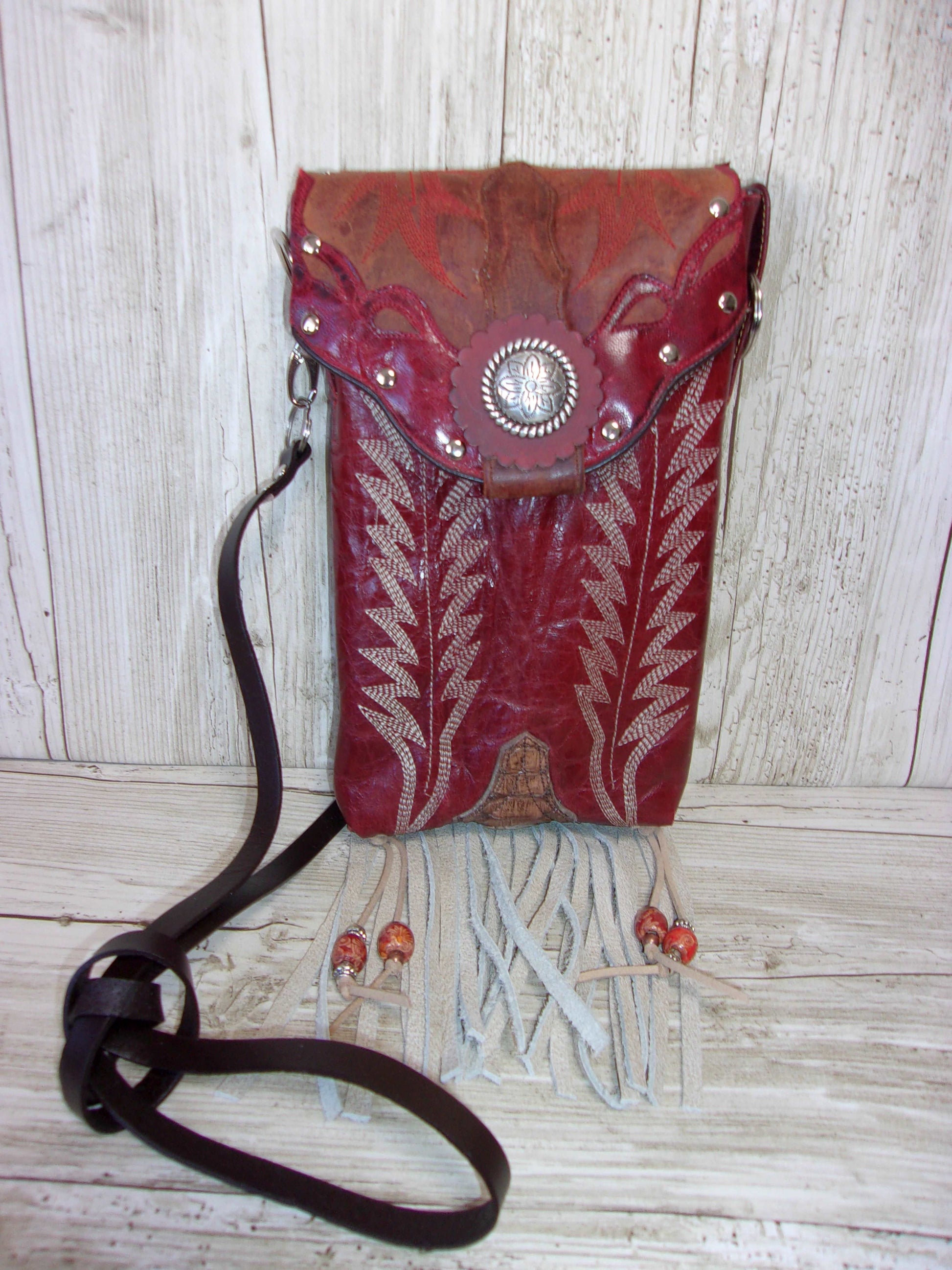 Cowboy Boot Crossbody Fringe Hipster Bag HP843 handcrafted from cowboy boots. Shop all unique leather western handbags, purses and totes at Chris Thompson Bags