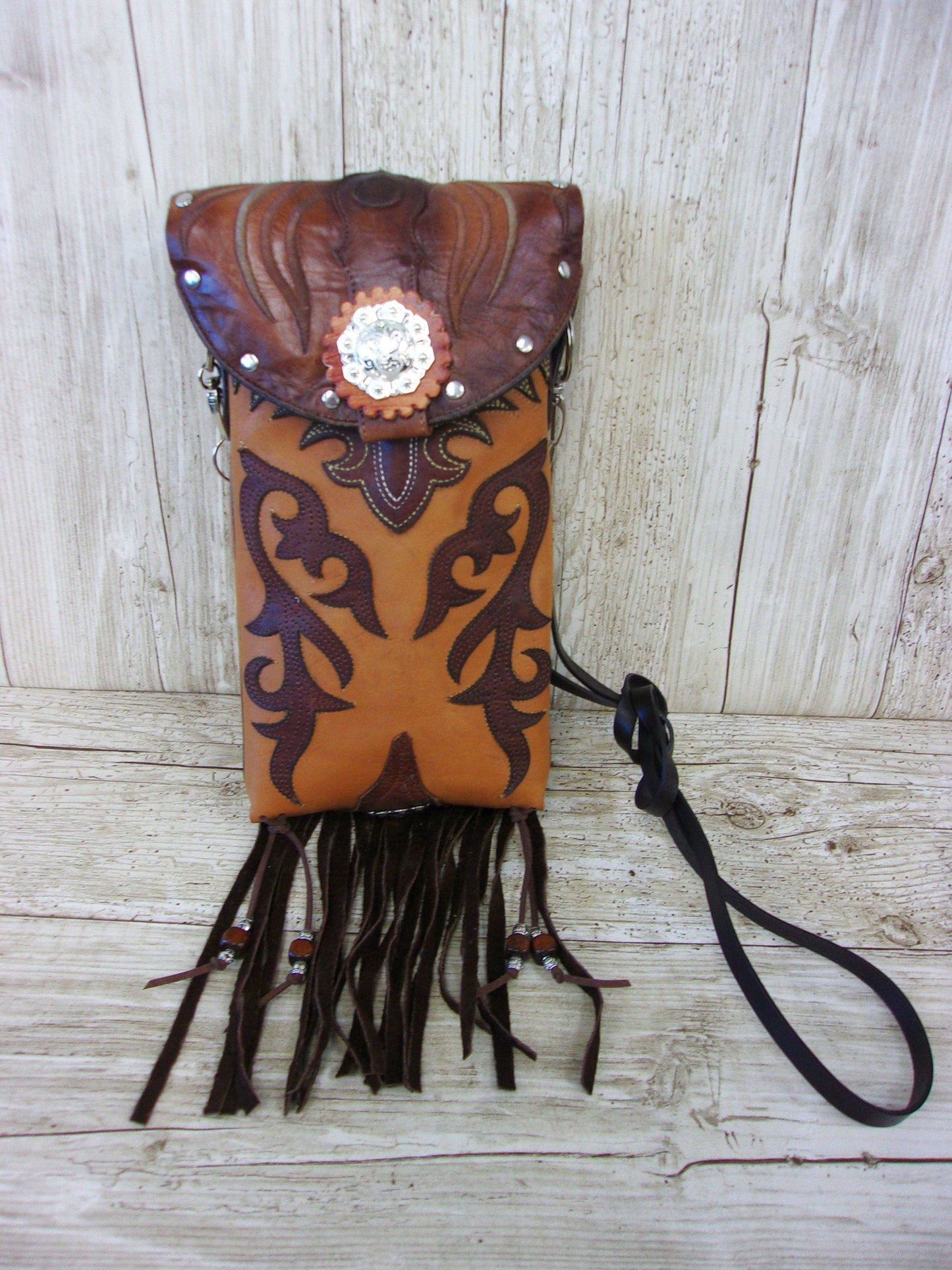 Cowboy Boot Crossbody Fringe Hipster Bag HP902 handcrafted from cowboy boots. Shop all unique leather western handbags, purses and totes at Chris Thompson Bags