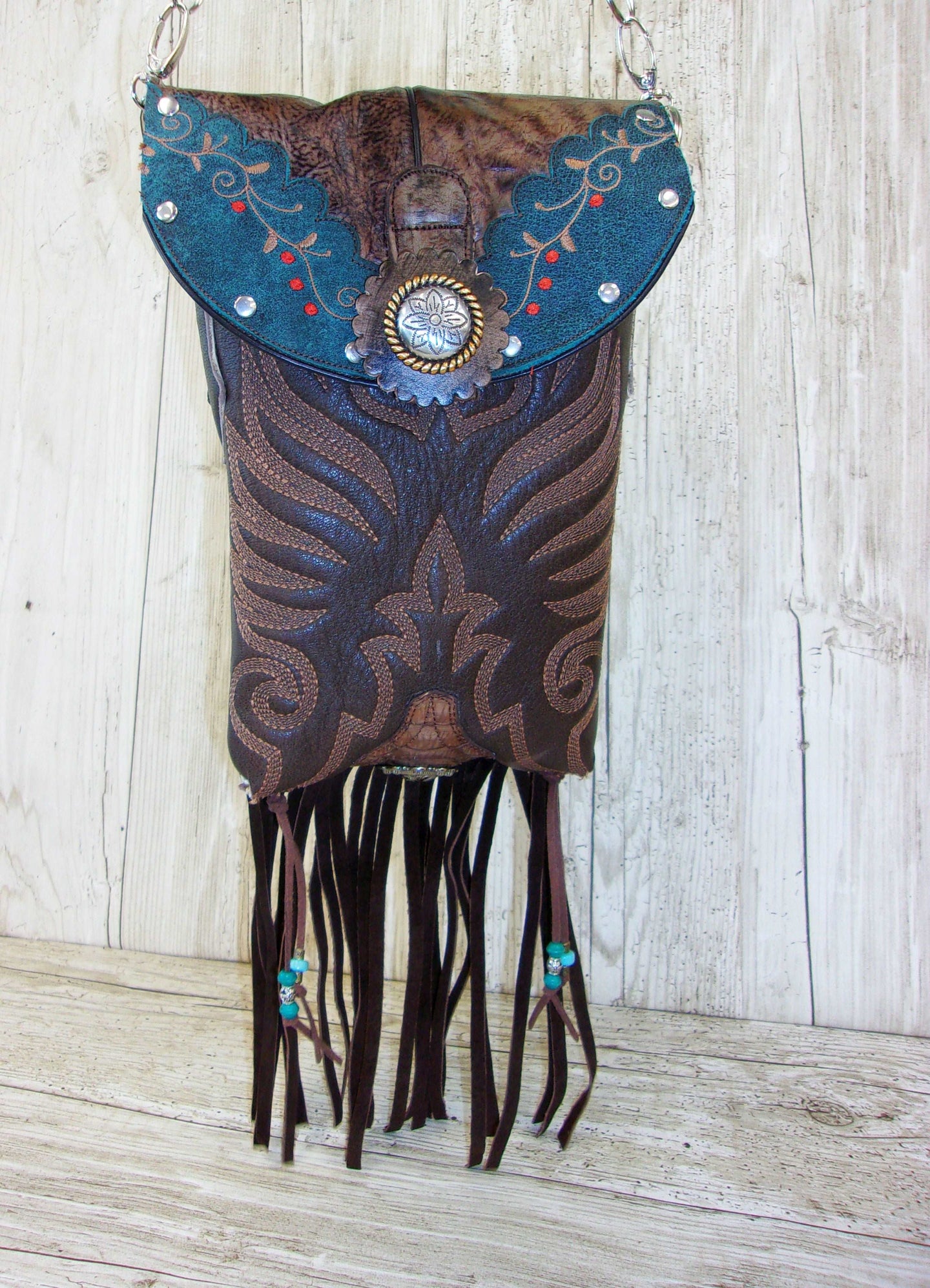 Cowboy Boot Crossbody Fringe Hipster Bag HP904 handcrafted from cowboy boots. Shop all unique leather western handbags, purses and totes at Chris Thompson Bags