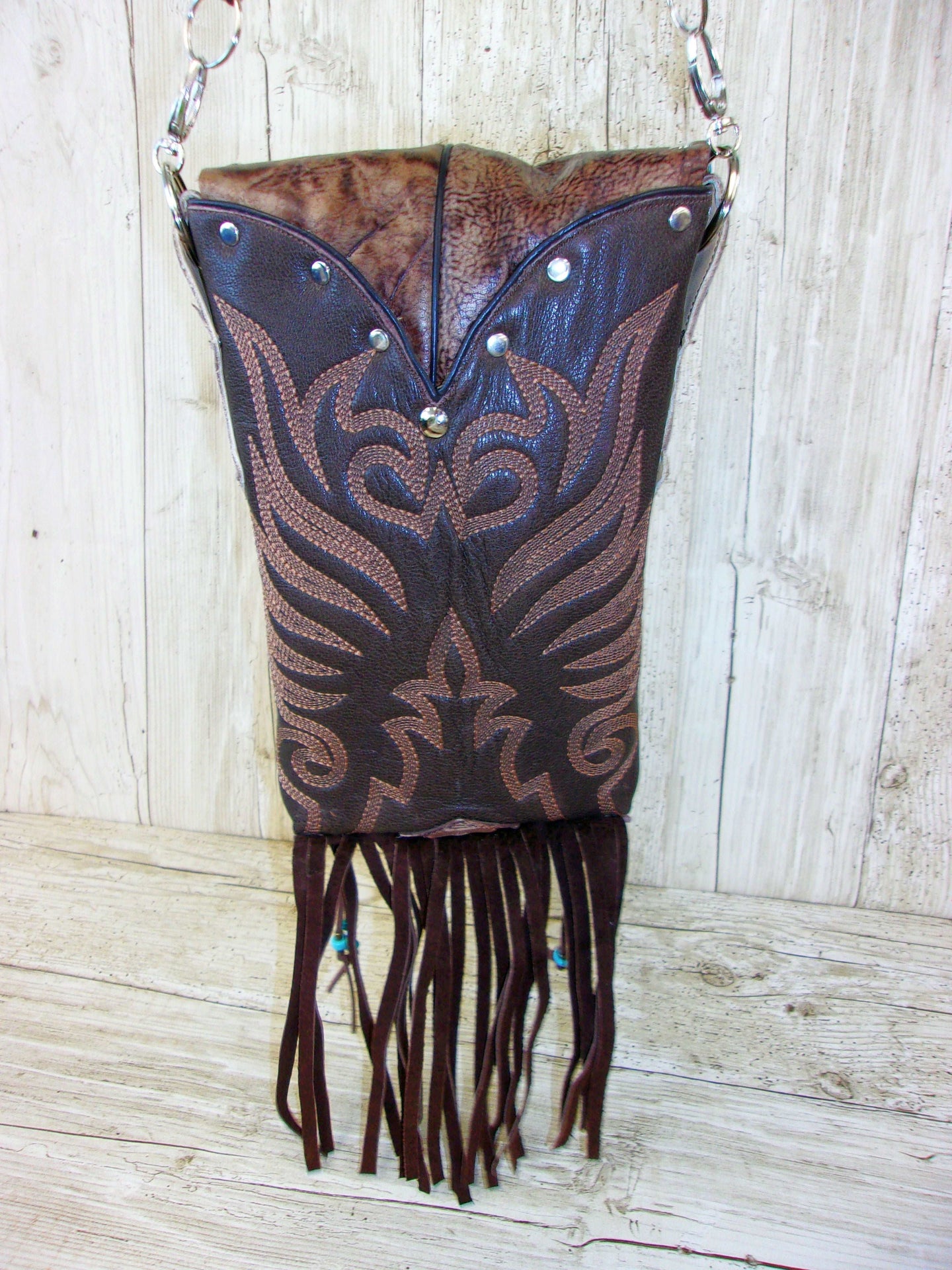 Cowboy Boot Crossbody Fringe Hipster Bag HP904 handcrafted from cowboy boots. Shop all unique leather western handbags, purses and totes at Chris Thompson Bags