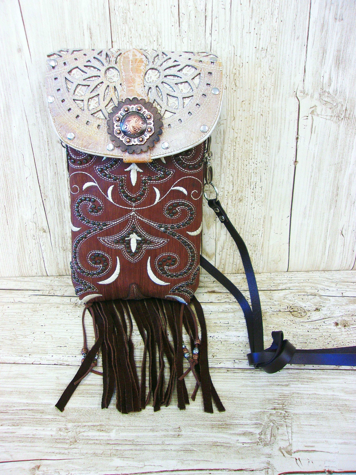 Cowboy Boot Crossbody Fringe Hipster Bag HP914 handcrafted from cowboy boots. Shop all unique leather western handbags, purses and totes at Chris Thompson Bags