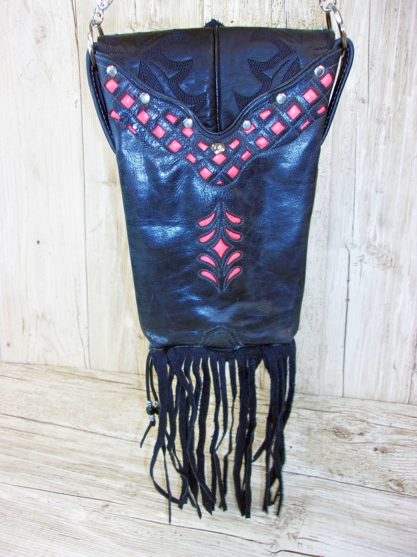 Cowboy Boot Crossbody Fringe Hipster Bag HP917 handcrafted from cowboy boots. Shop all unique leather western handbags, purses and totes at Chris Thompson Bags