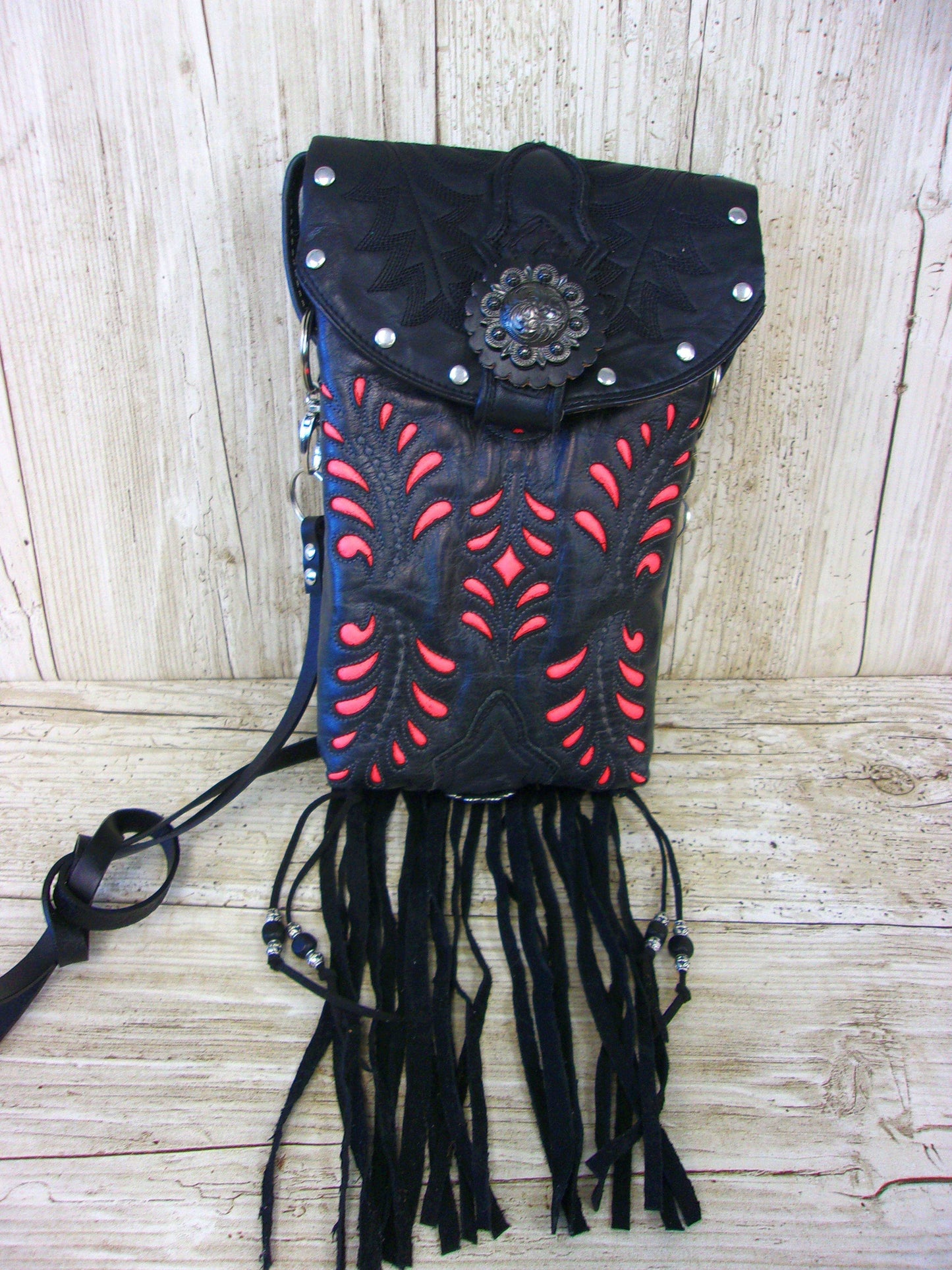 Cowboy Boot Crossbody Fringe Hipster Bag HP917 handcrafted from cowboy boots. Shop all unique leather western handbags, purses and totes at Chris Thompson Bags