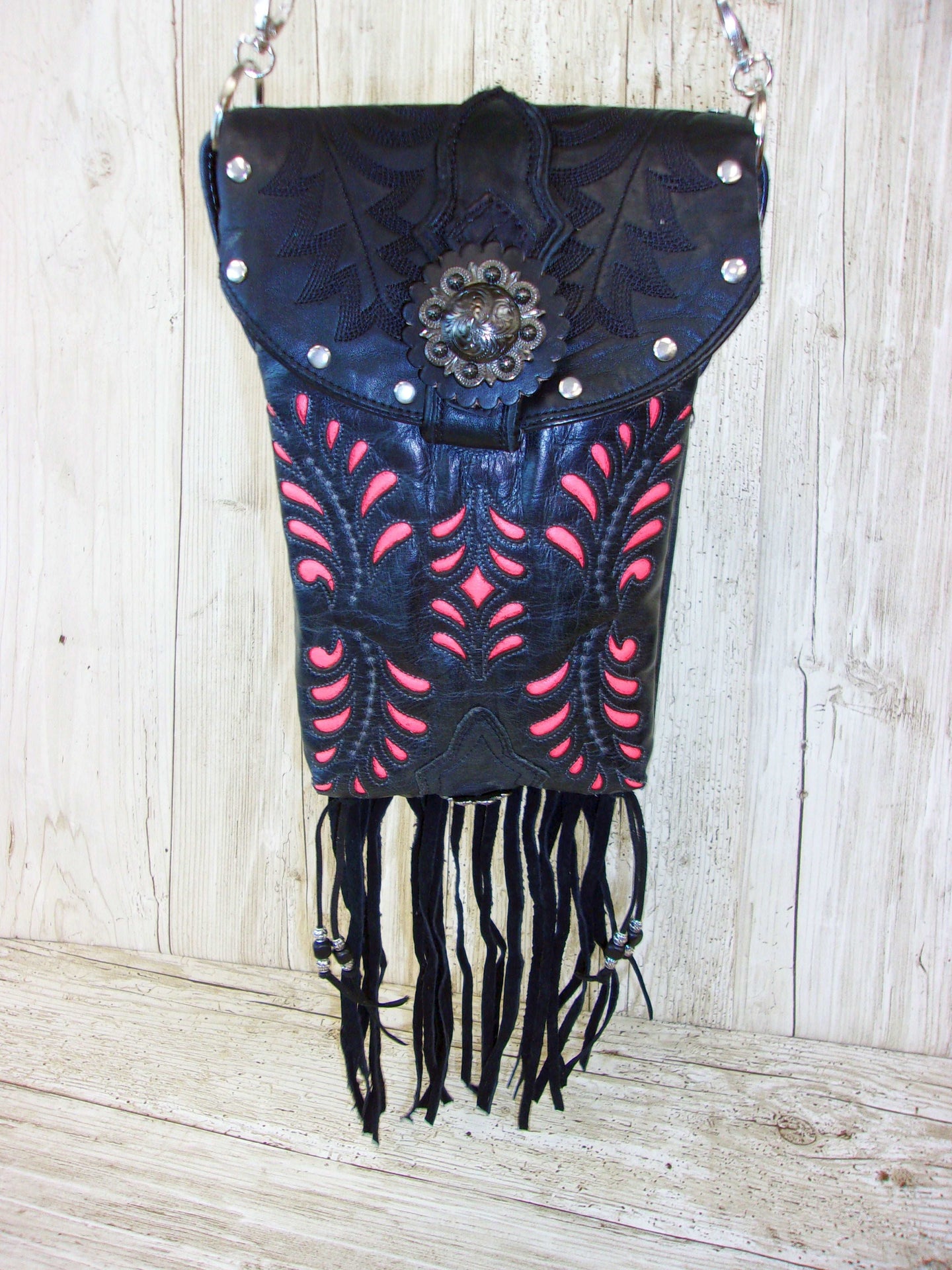 Cowboy Boot Crossbody Fringe Hipster Bag HP917 handcrafted from cowboy boots. Shop all unique leather western handbags, purses and totes at Chris Thompson Bags