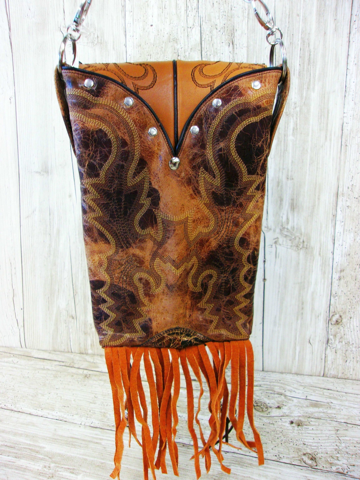 Cowboy Boot Crossbody Fringe Hipster Bag HP923 handcrafted from cowboy boots. Shop all unique leather western handbags, purses and totes at Chris Thompson Bags