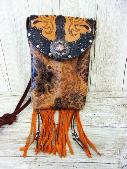 Cowboy Boot Crossbody Fringe Hipster Bag HP923 handcrafted from cowboy boots. Shop all unique leather western handbags, purses and totes at Chris Thompson Bags