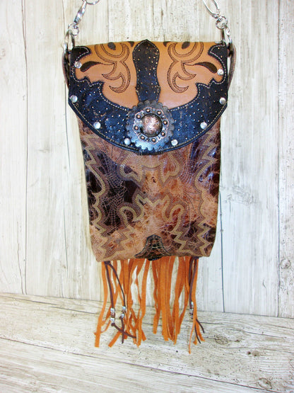 Cowboy Boot Crossbody Fringe Hipster Bag HP923 handcrafted from cowboy boots. Shop all unique leather western handbags, purses and totes at Chris Thompson Bags