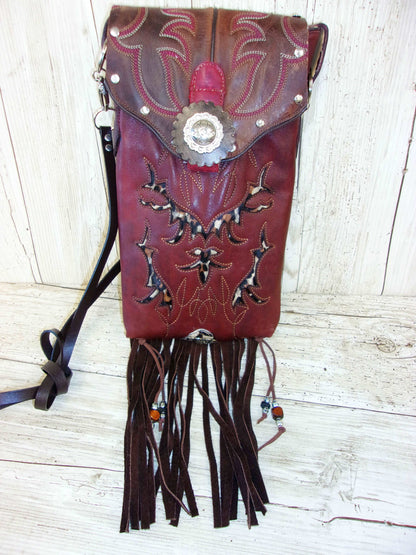 Cowboy Boot Crossbody Fringe Hipster Bag HP926 handcrafted from cowboy boots. Shop all unique leather western handbags, purses and totes at Chris Thompson Bags