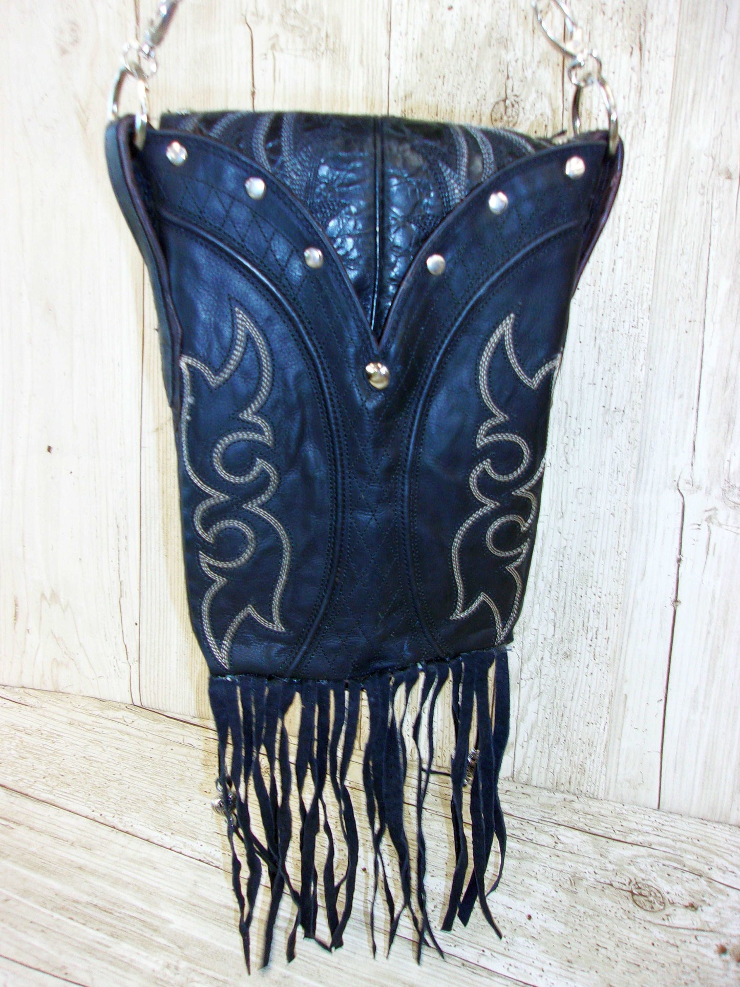 Cowboy Boot Crossbody Fringe Hipster Bag HP930 handcrafted from cowboy boots. Shop all unique leather western handbags, purses and totes at Chris Thompson Bags