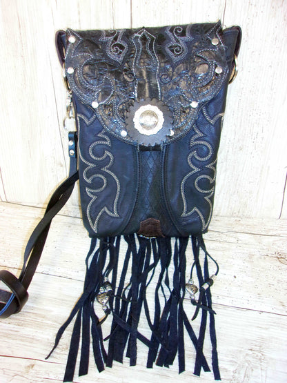 Cowboy Boot Crossbody Fringe Hipster Bag HP930 handcrafted from cowboy boots. Shop all unique leather western handbags, purses and totes at Chris Thompson Bags