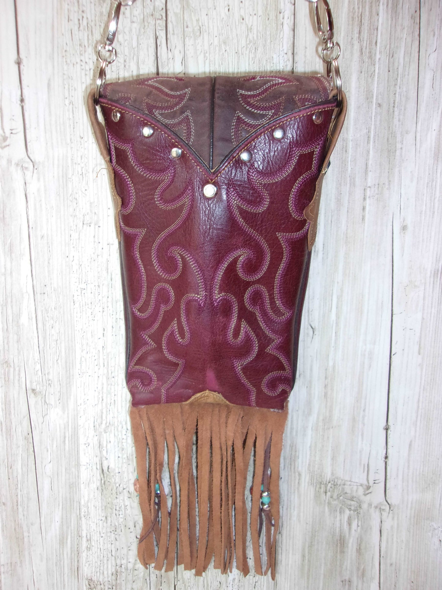 Cowboy Boot Crossbody Fringe Hipster Bag HP959 handcrafted from cowboy boots. Shop all unique leather western handbags, purses and totes at Chris Thompson Bags