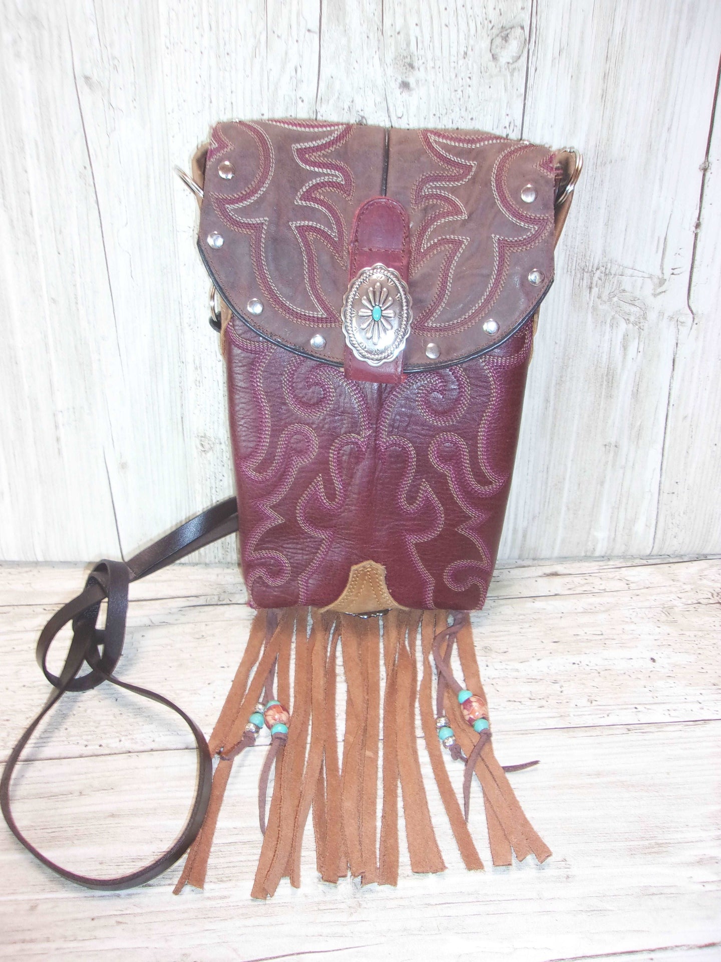 Cowboy Boot Crossbody Fringe Hipster Bag HP959 handcrafted from cowboy boots. Shop all unique leather western handbags, purses and totes at Chris Thompson Bags