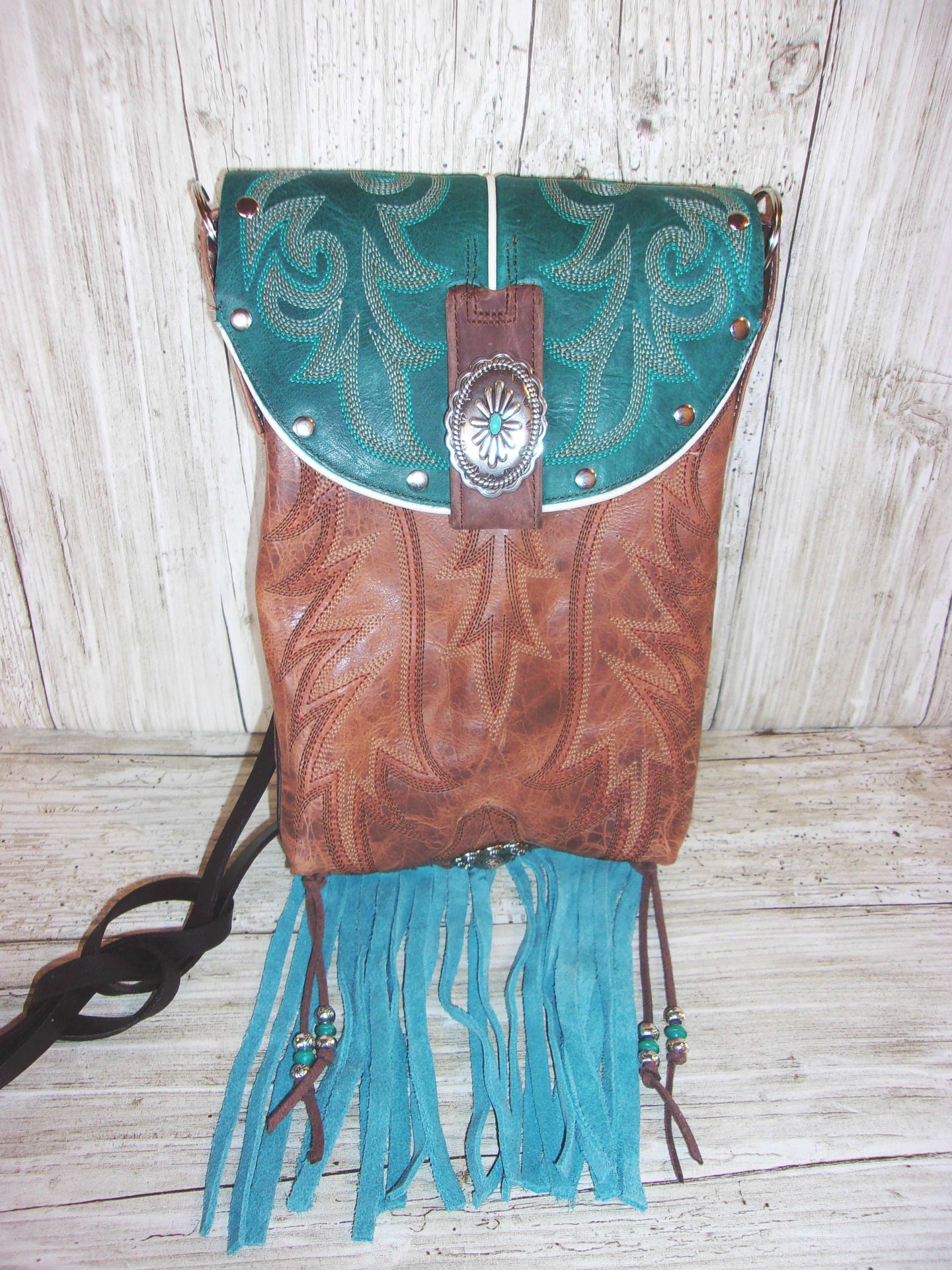 Cowboy Boot Crossbody Fringe Hipster Bag HP962 handcrafted from cowboy boots. Shop all unique leather western handbags, purses and totes at Chris Thompson Bags