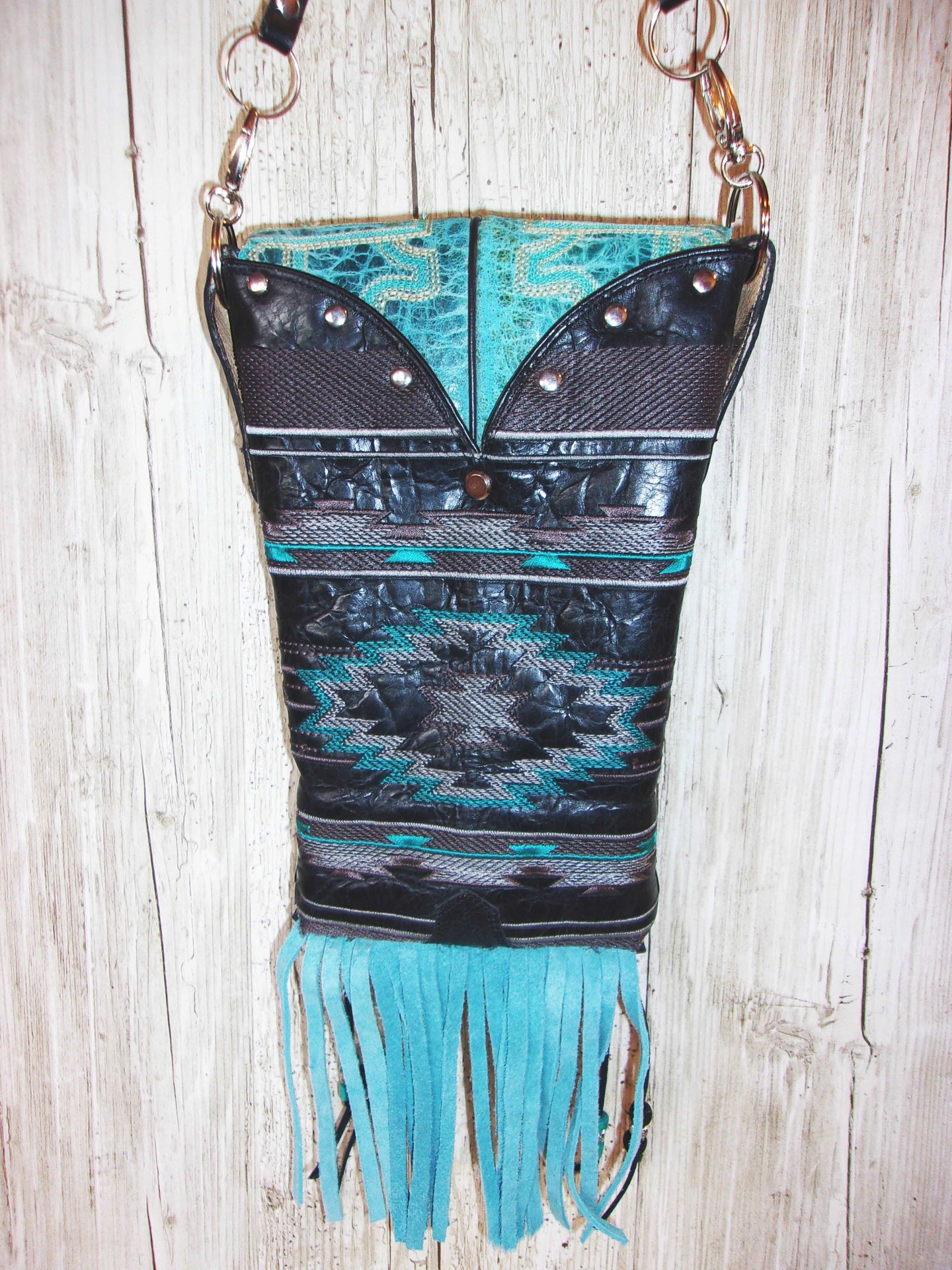 Cowboy Boot Crossbody Fringe Hipster Bag HP963 handcrafted from cowboy boots. Shop all unique leather western handbags, purses and totes at Chris Thompson Bags