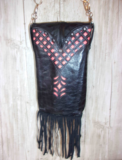 Cowboy Boot Crossbody Fringe Hipster Bag HP964 handcrafted from cowboy boots. Shop all unique leather western handbags, purses and totes at Chris Thompson Bags