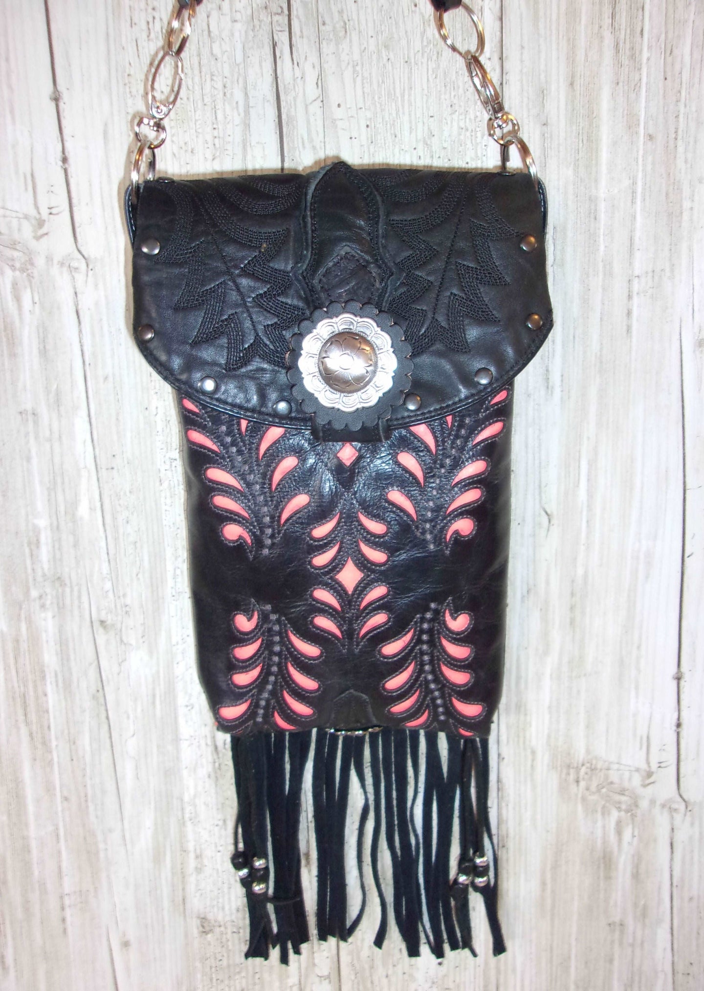 Cowboy Boot Crossbody Fringe Hipster Bag HP964 handcrafted from cowboy boots. Shop all unique leather western handbags, purses and totes at Chris Thompson Bags