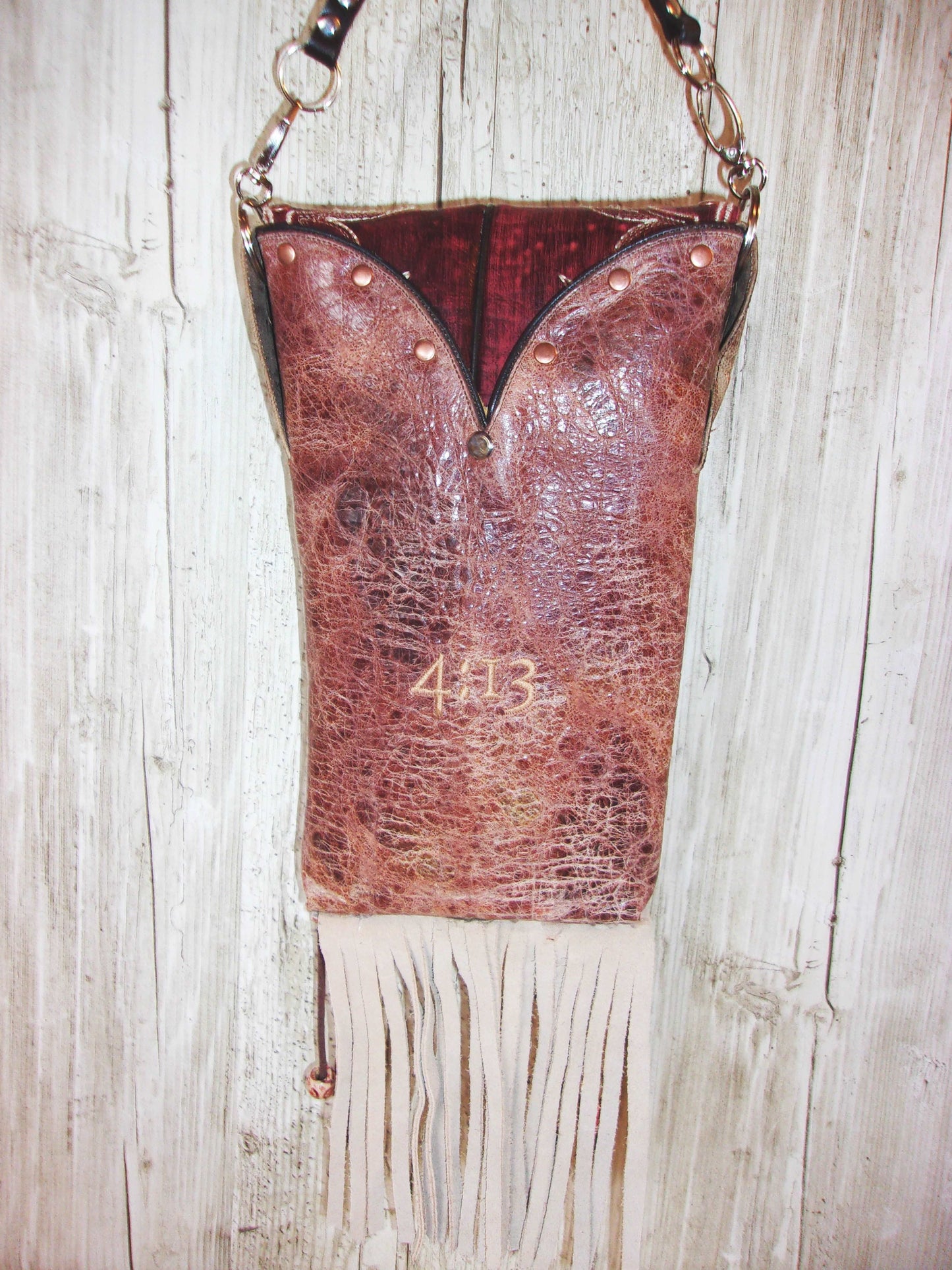 Cowboy Boot Crossbody Fringe Hipster Bag HP965 handcrafted from cowboy boots. Shop all unique leather western handbags, purses and totes at Chris Thompson Bags